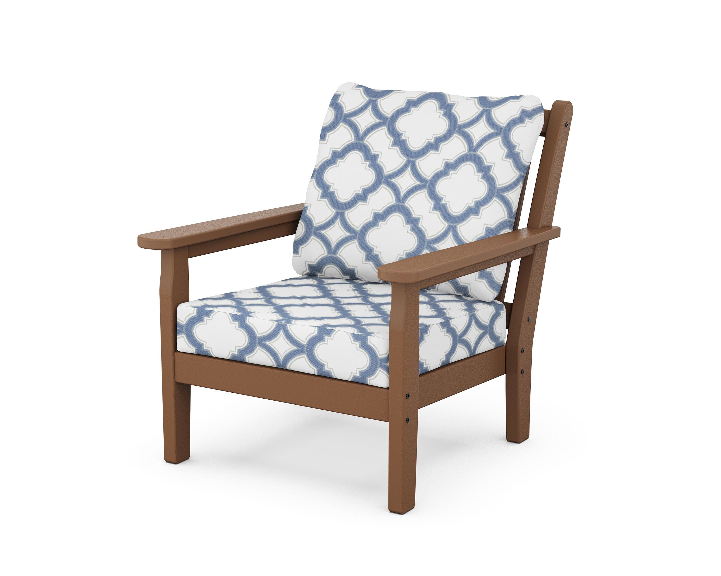 Chippendale Deep Seating Chair in Teak / Trellis Sky Blue