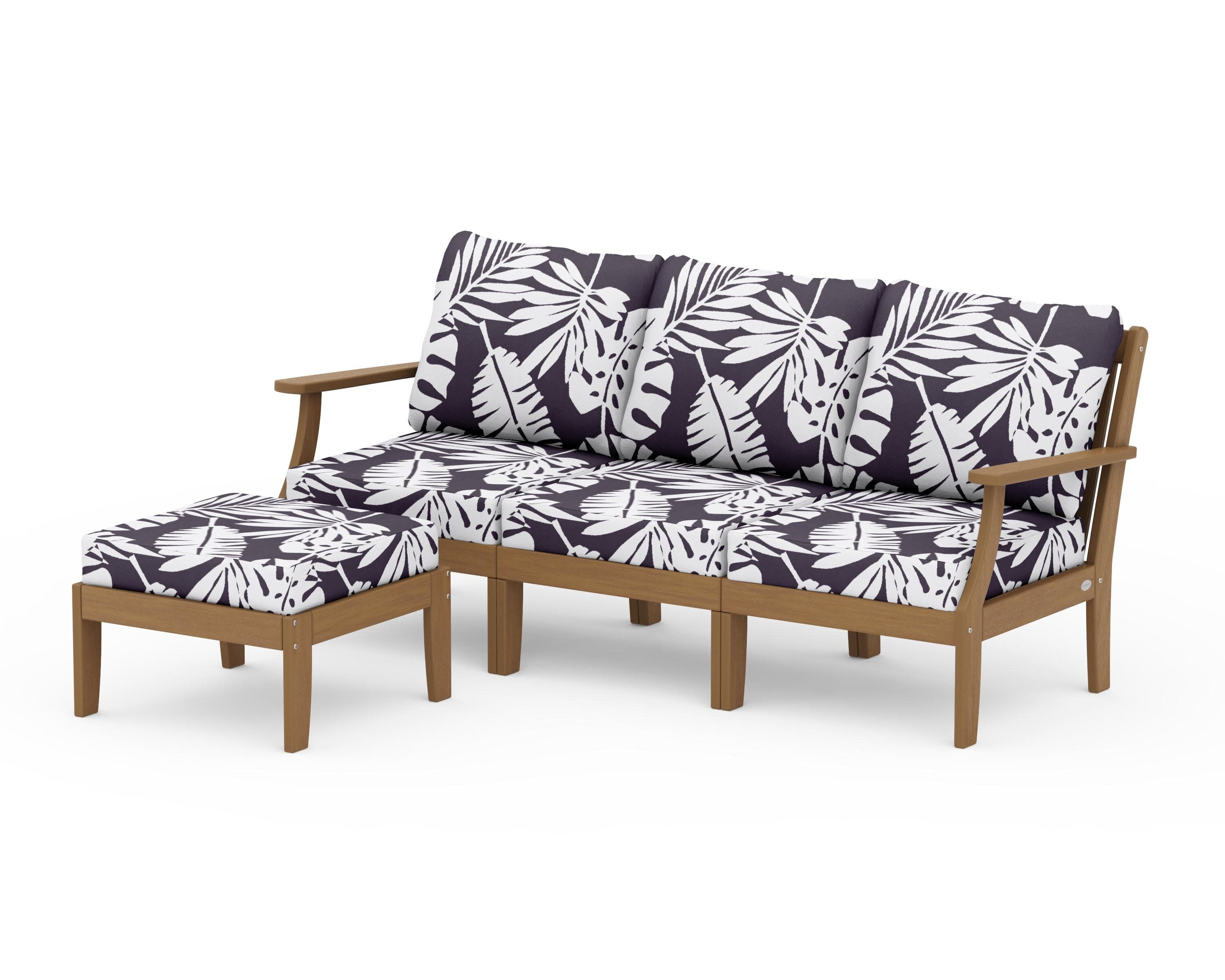 Braxton Modular 4-Piece Deep Seating Set with Ottoman in Natural / Leaf Navy