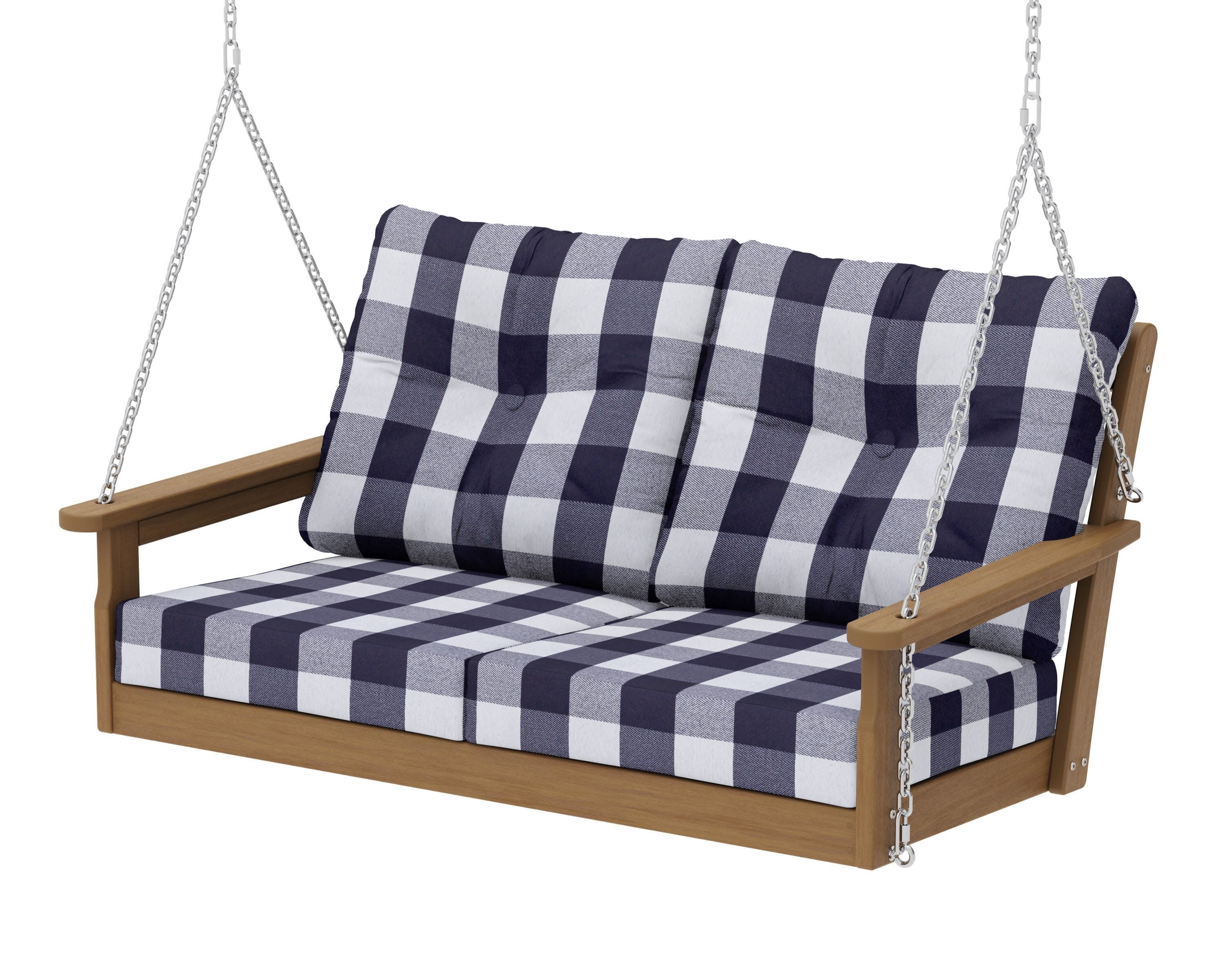 Vineyard Deep Seating Swing in Natural / Buffalo Plaid Navy