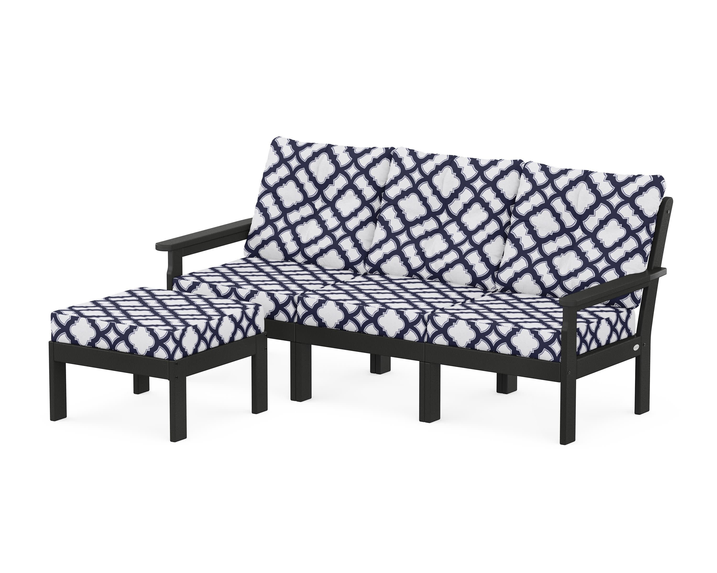 Vineyard 4-Piece Sectional with Ottoman in Black / Trellis Navy