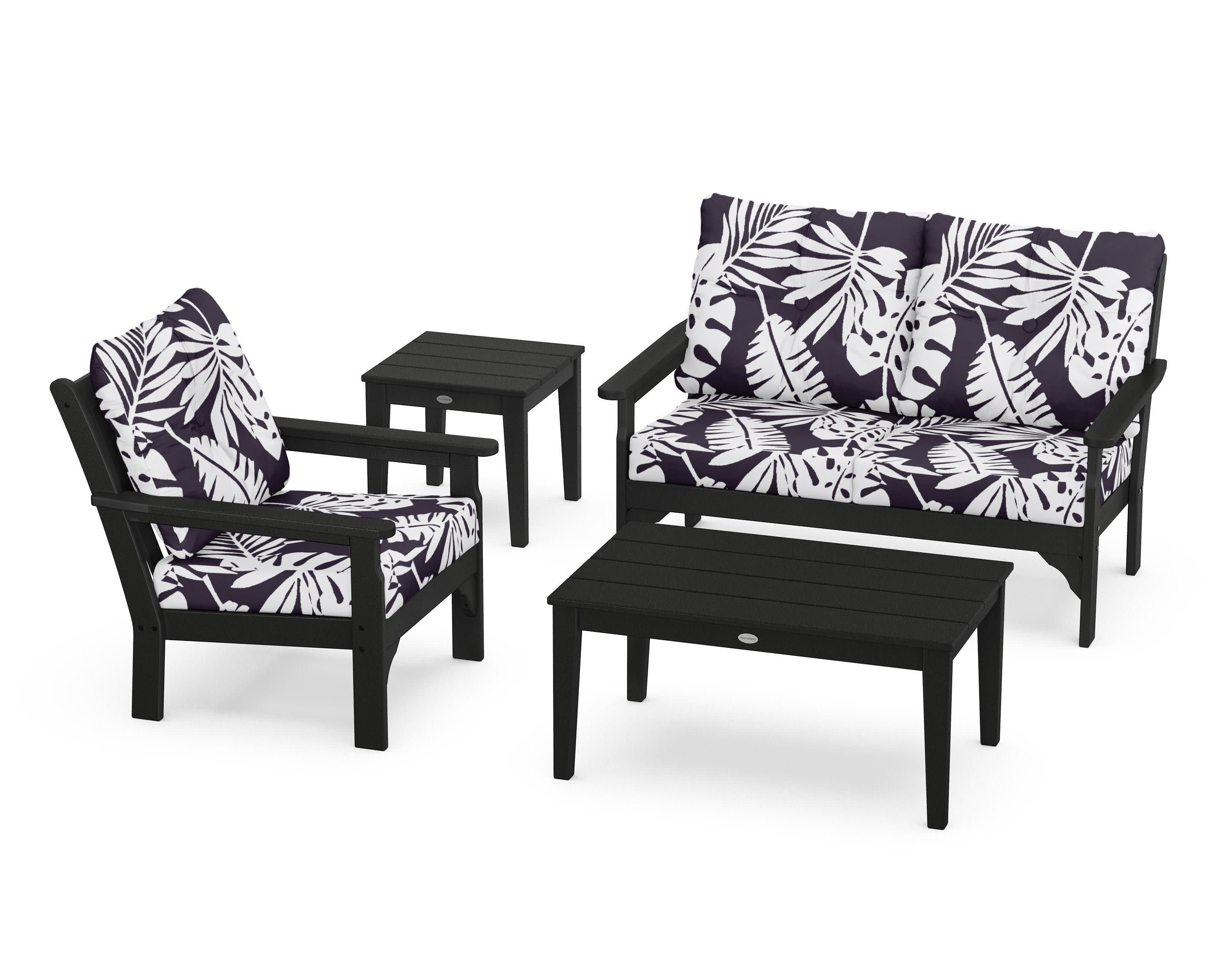 Vineyard 4-Piece Deep Seating Set in Black / Leaf Navy