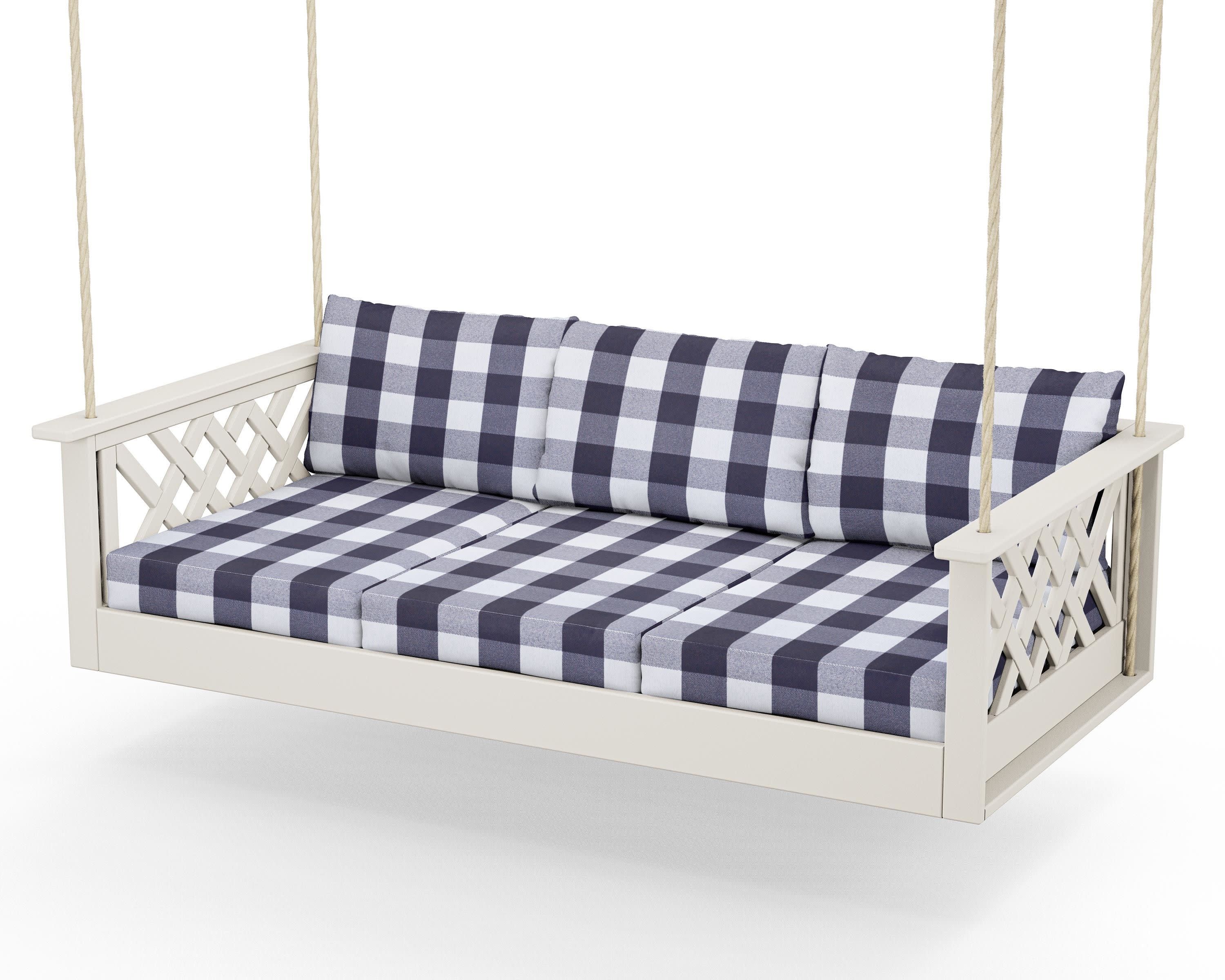 Wovendale Daybed Swing in Sand / Buffalo Plaid Navy