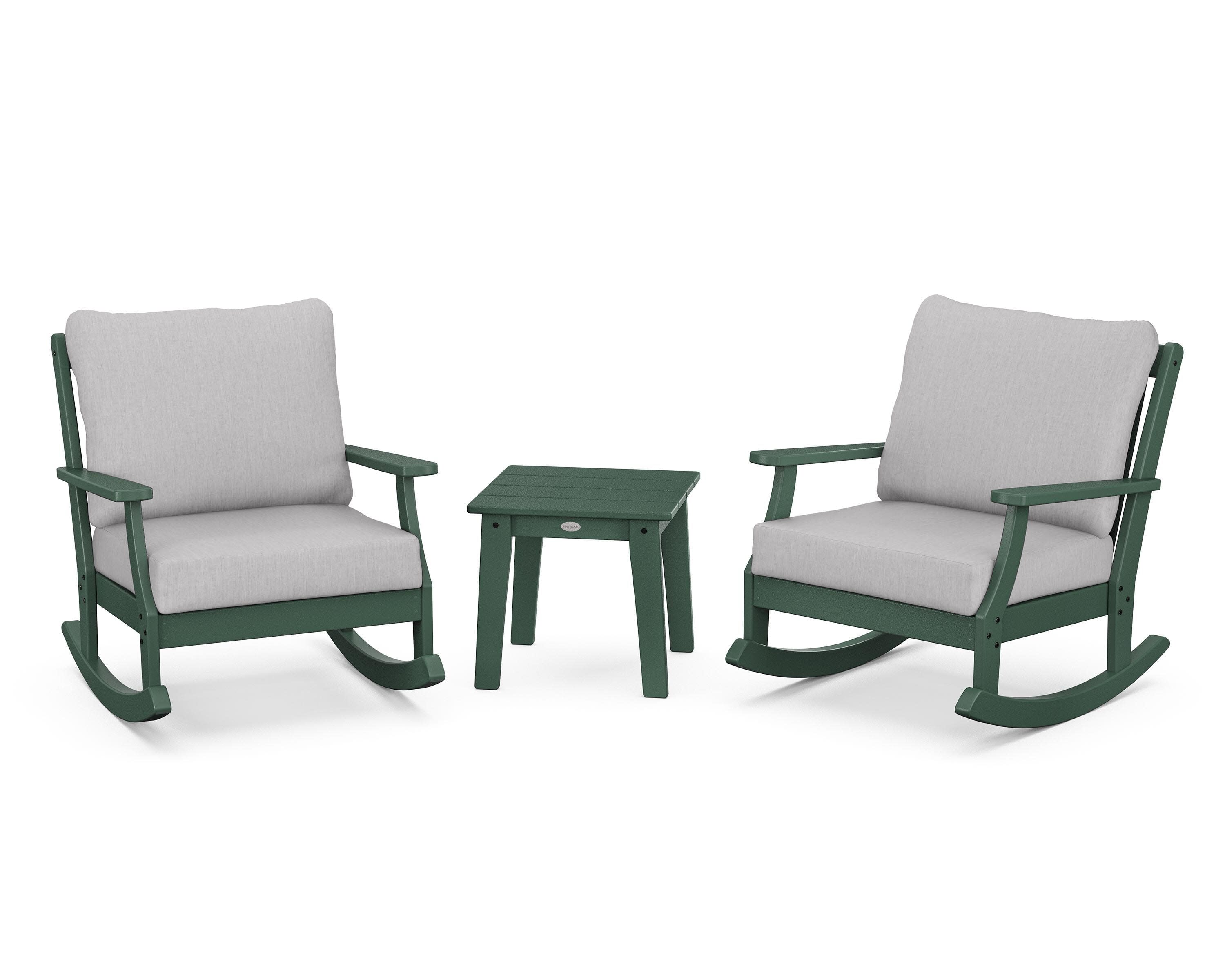 Braxton 3-Piece Deep Seating Rocker Set in Green / Granite