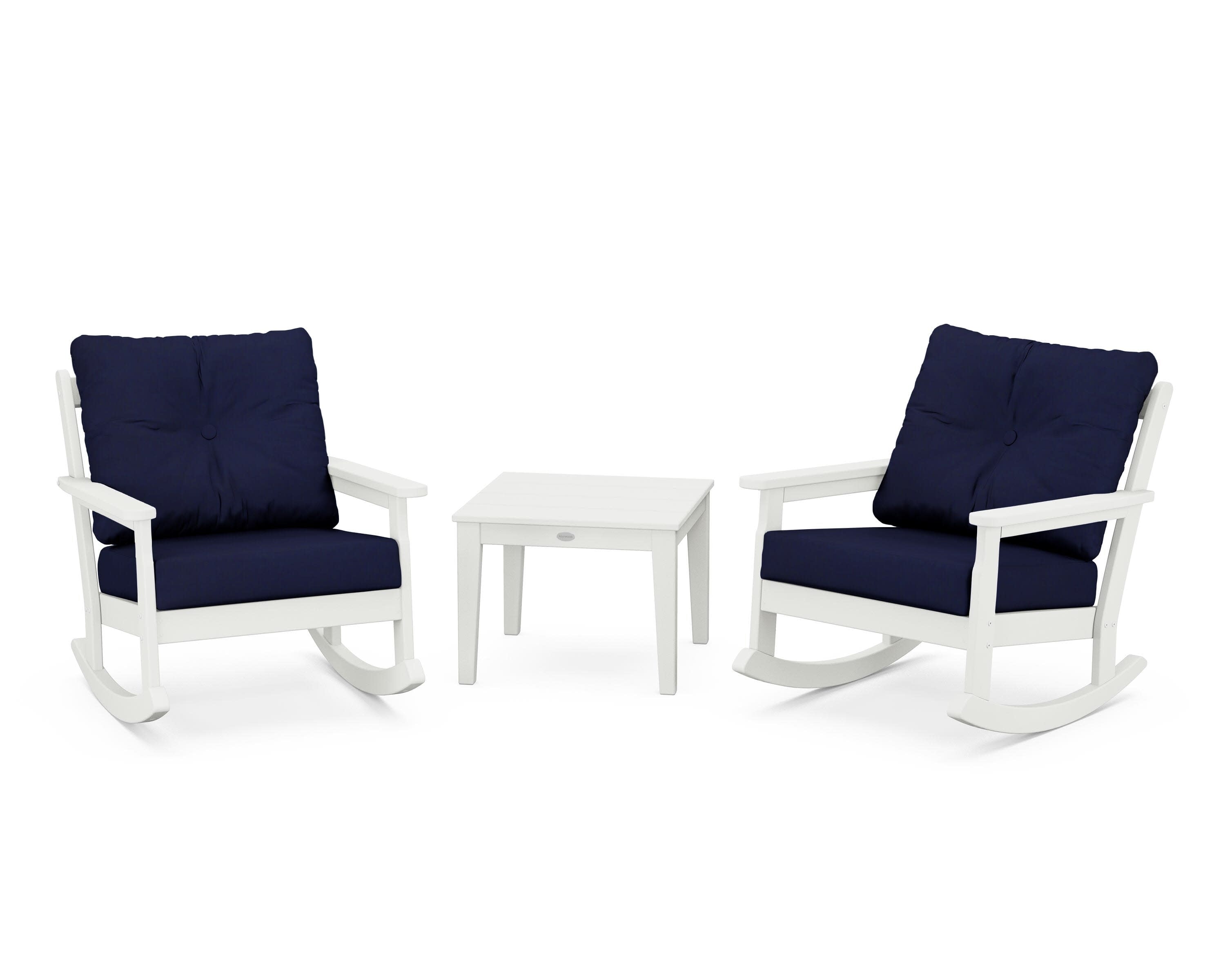 Vineyard 3-Piece Deep Seating Rocker Set in Vintage White / Navy