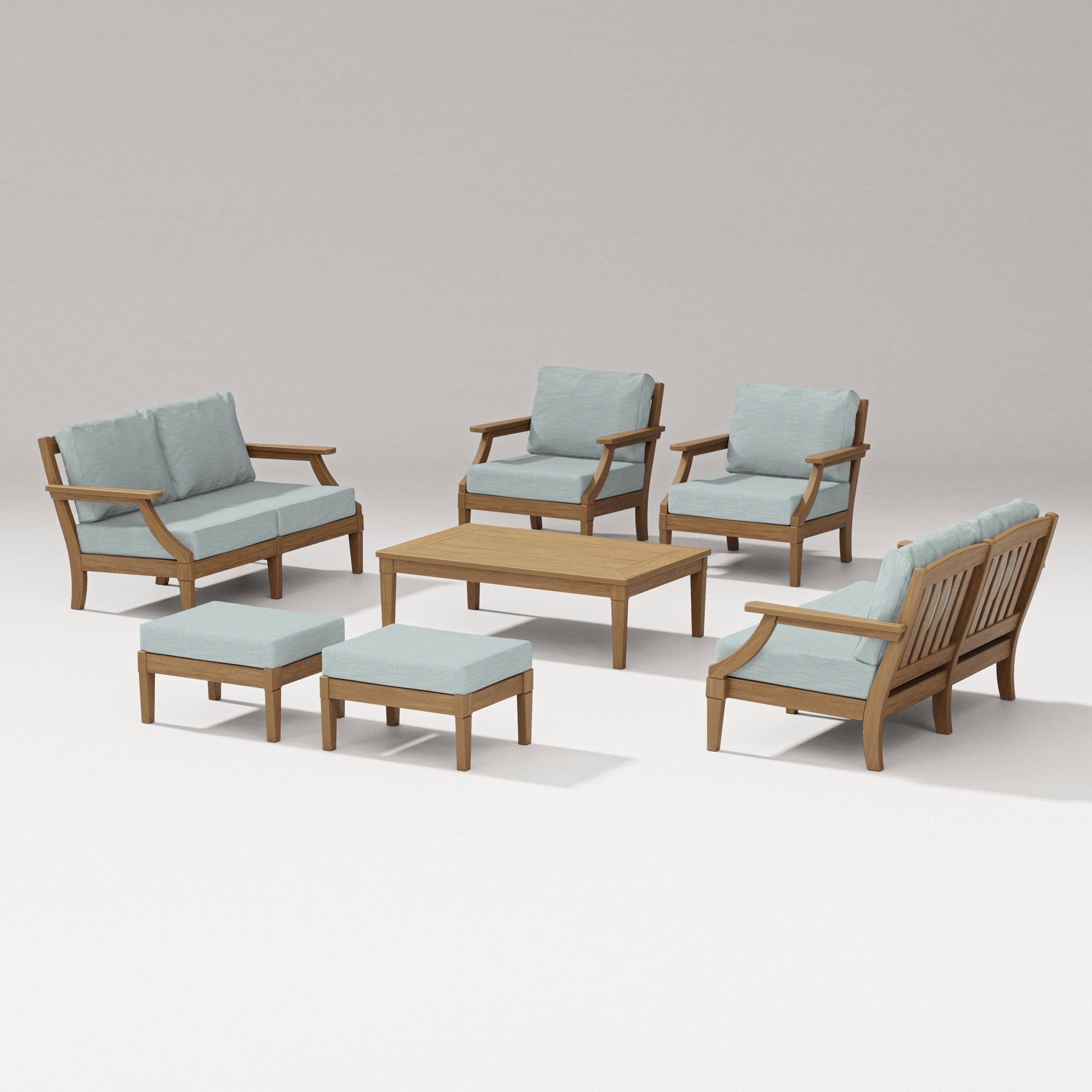 Estate 7-Piece Lounge Loveseat Set in Natural / Soothe Mist