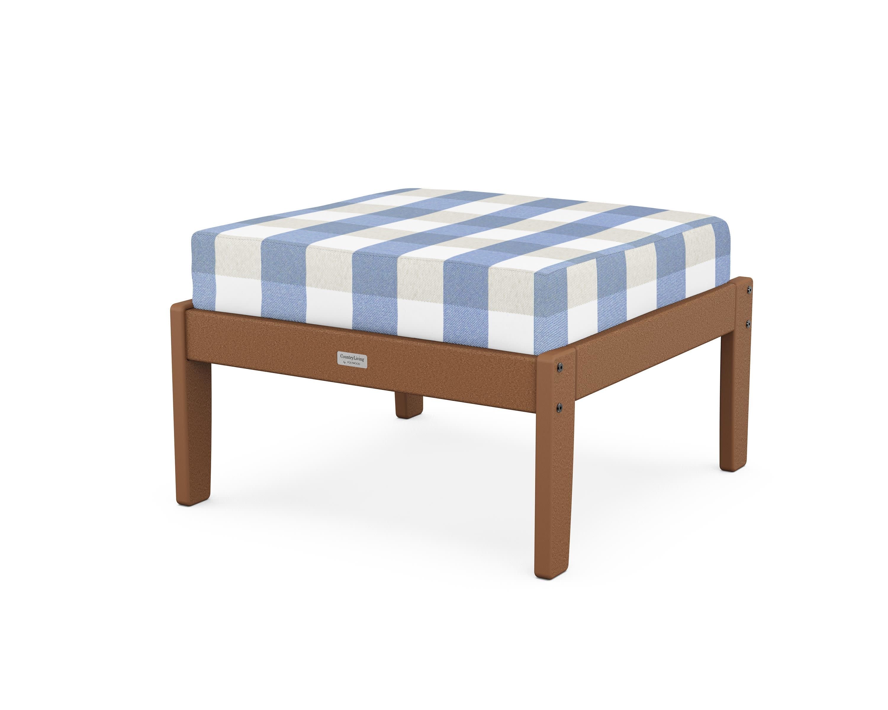 Cottage Deep Seating Ottoman in Teak / Buffalo Plaid Sky Blue