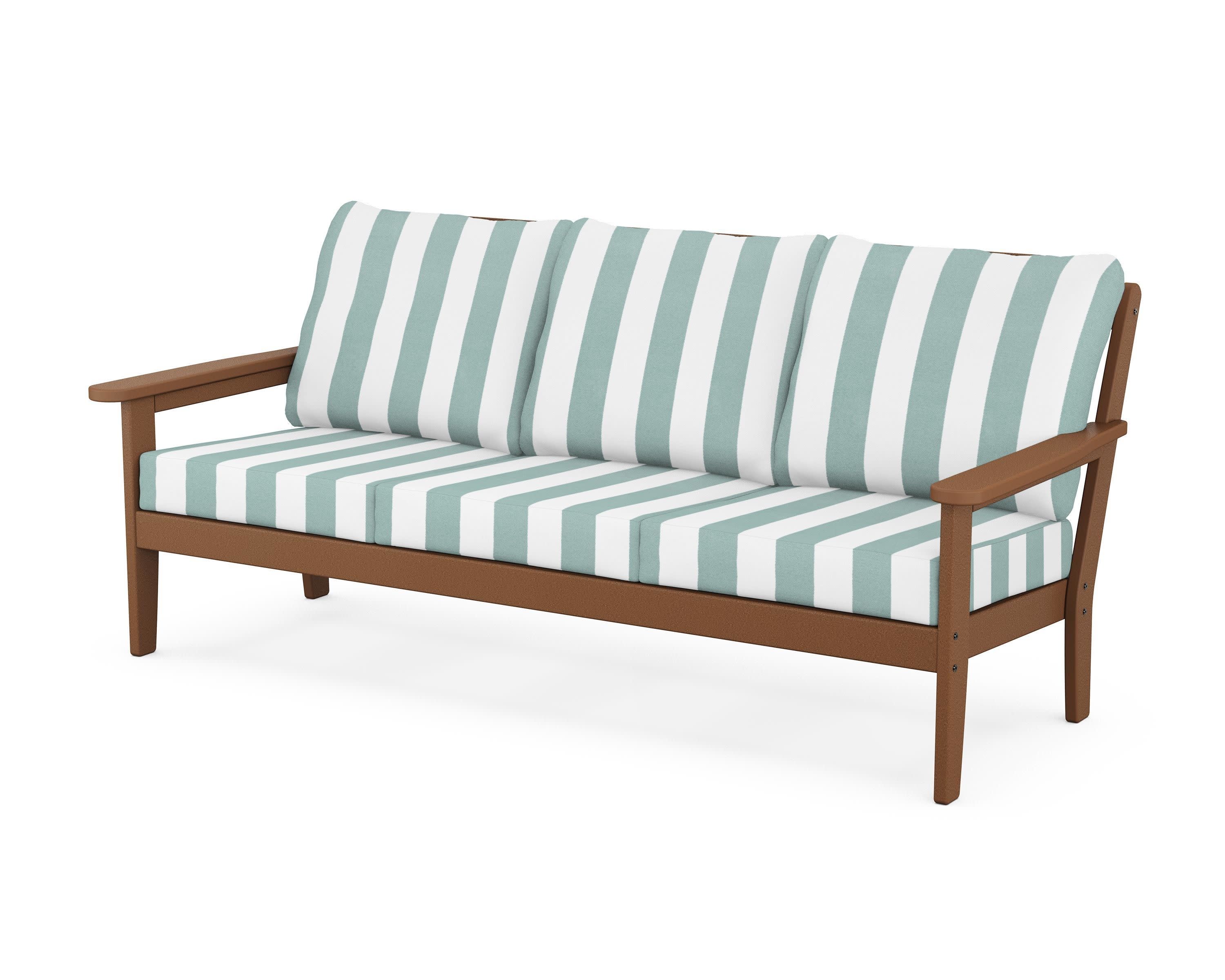 Cottage Deep Seating Sofa in Teak / Cabana Stripe Glacier Spa