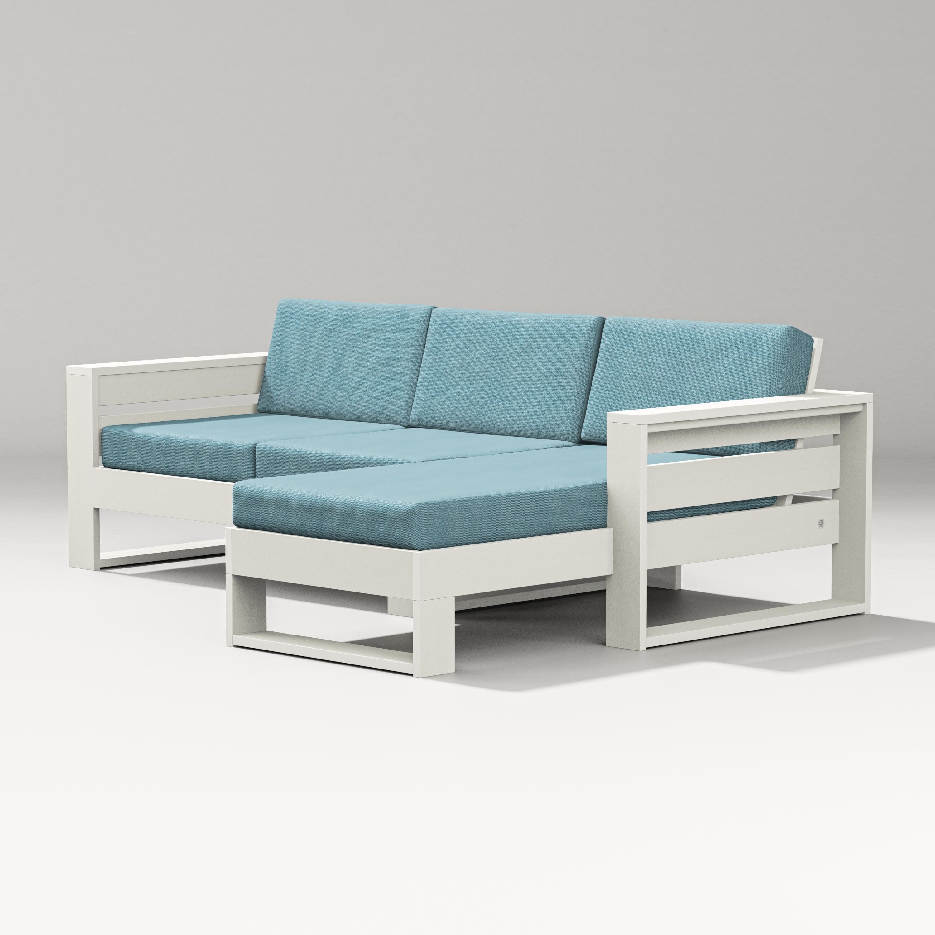 Latitude Right Chaise Sectional in Vintage White / Lattice Sky Blue