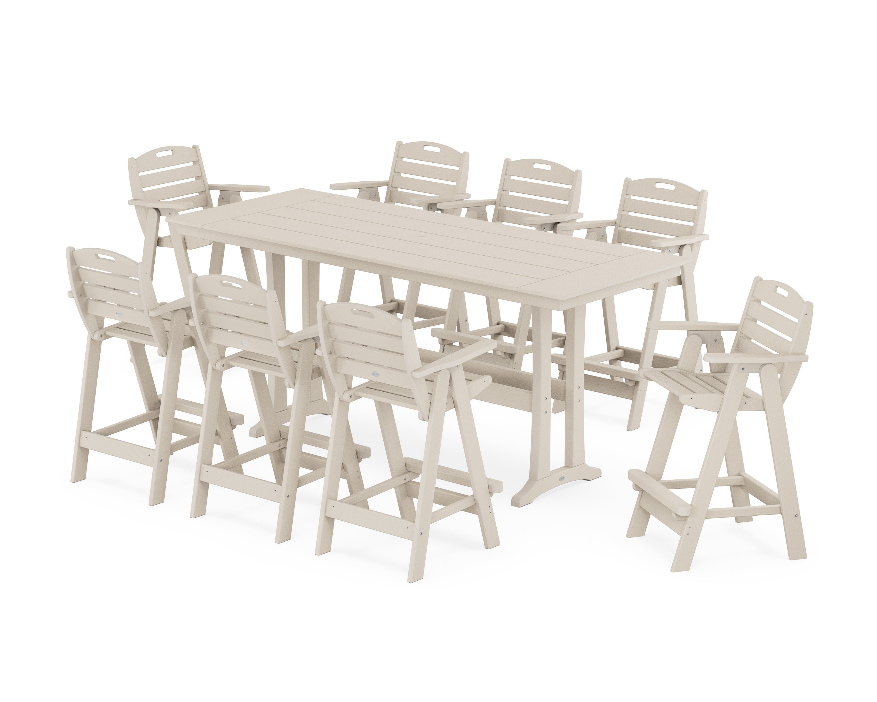 Nautical 9-Piece Farmhouse Bar Set with Trestle Legs in Sand