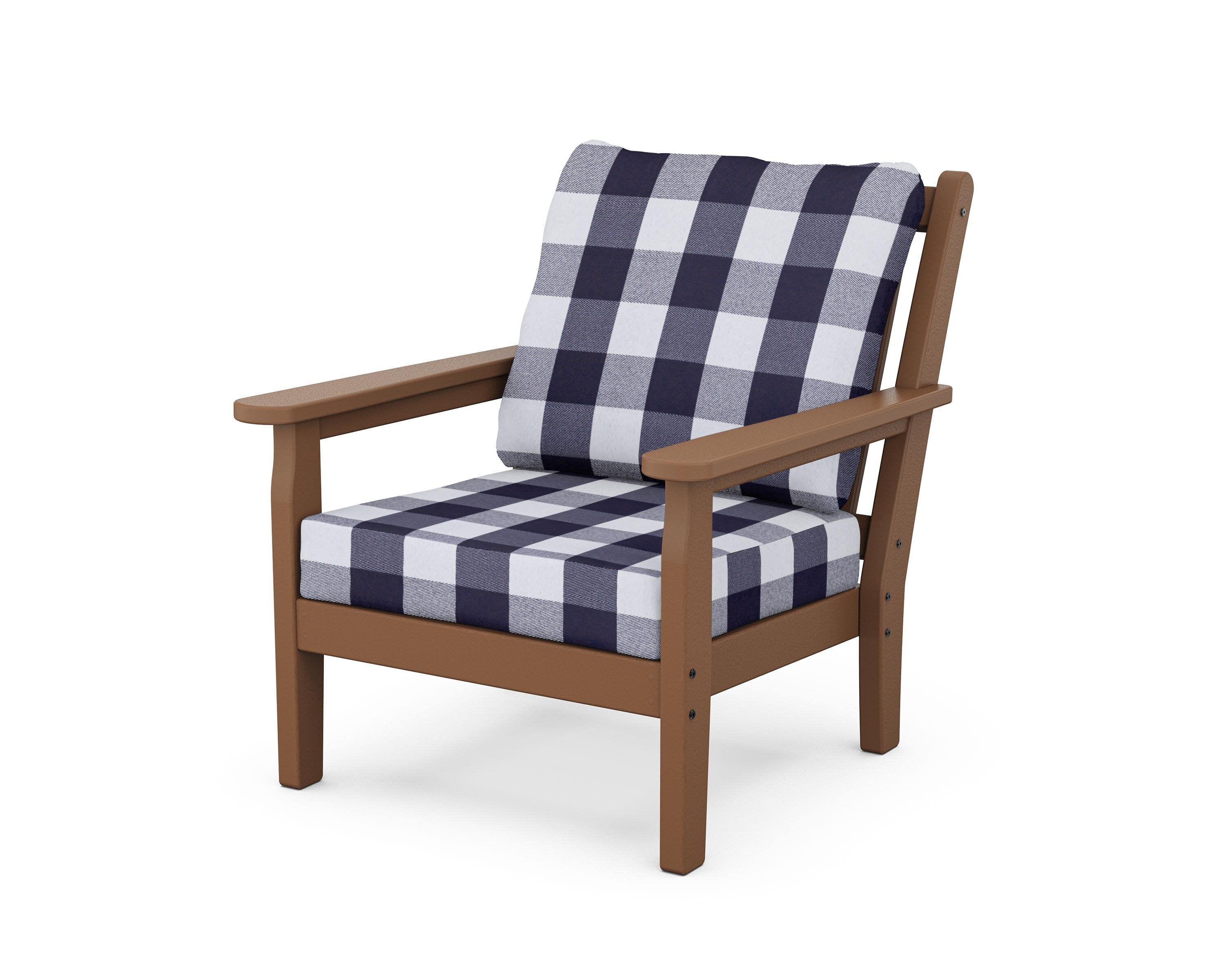 Chippendale Deep Seating Chair in Teak / Buffalo Plaid Navy