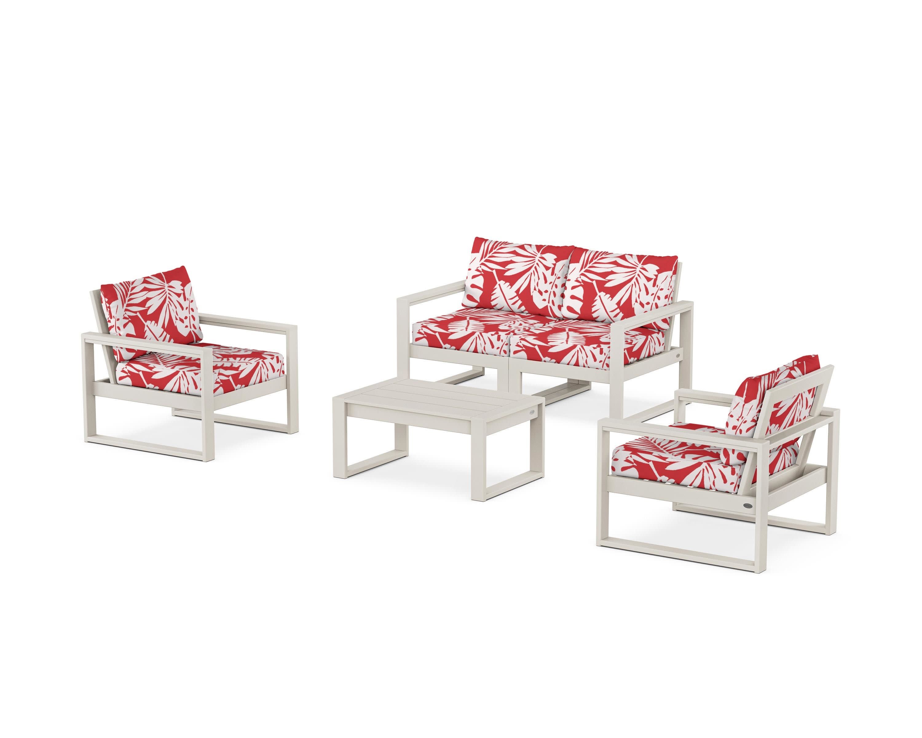 EDGE Sectional 4-Piece Deep Seating Set with Loveseat in Sand / Leaf Crimson
