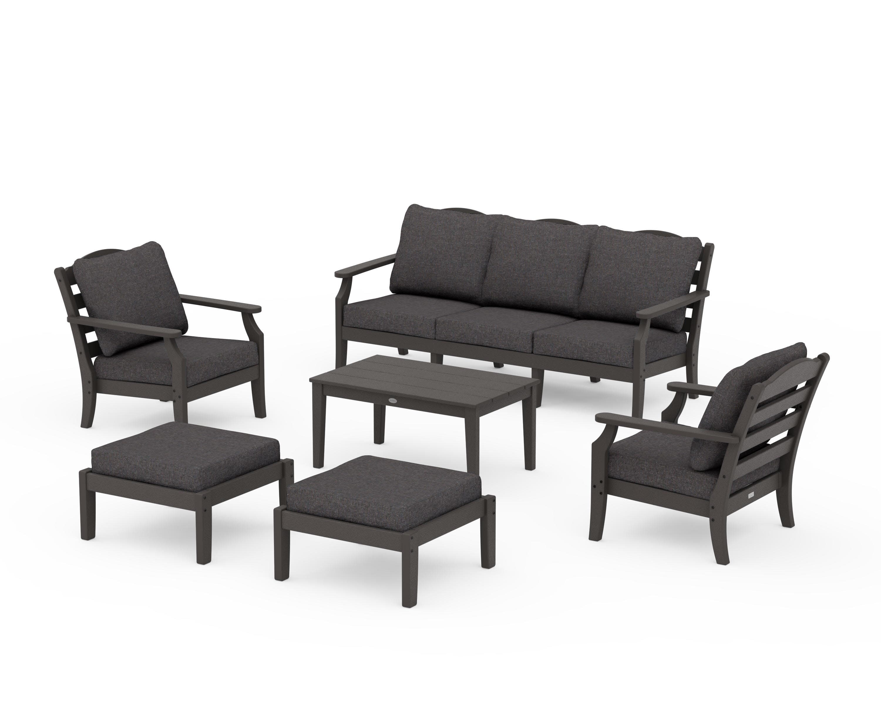 Savannah 6-Piece Lounge Sofa Set in Vintage Coffee / Ash Charcoal