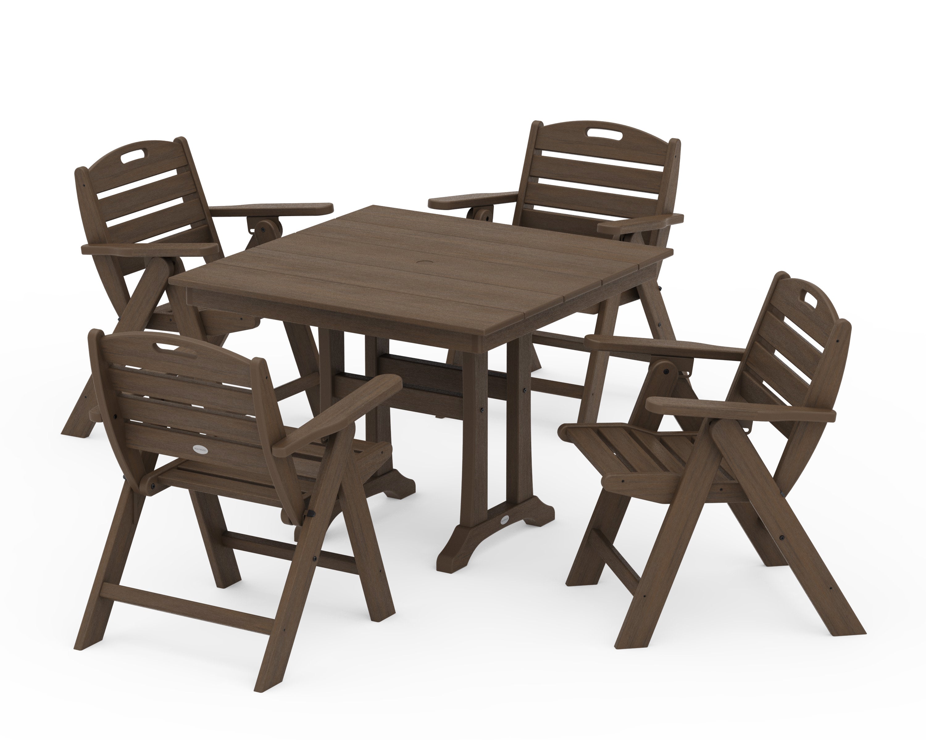 Nautical Folding Lowback Chair 5-Piece Farmhouse Dining Set With Trestle Legs in Kona