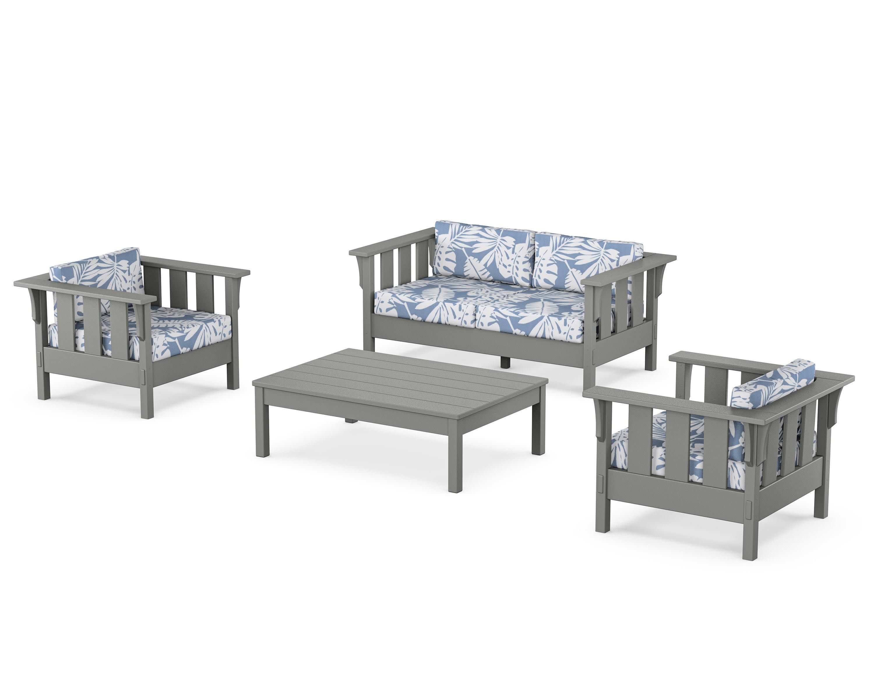 Acadia 4-Piece Deep Seating Set with Loveseat in Slate Grey / Leaf Sky Blue