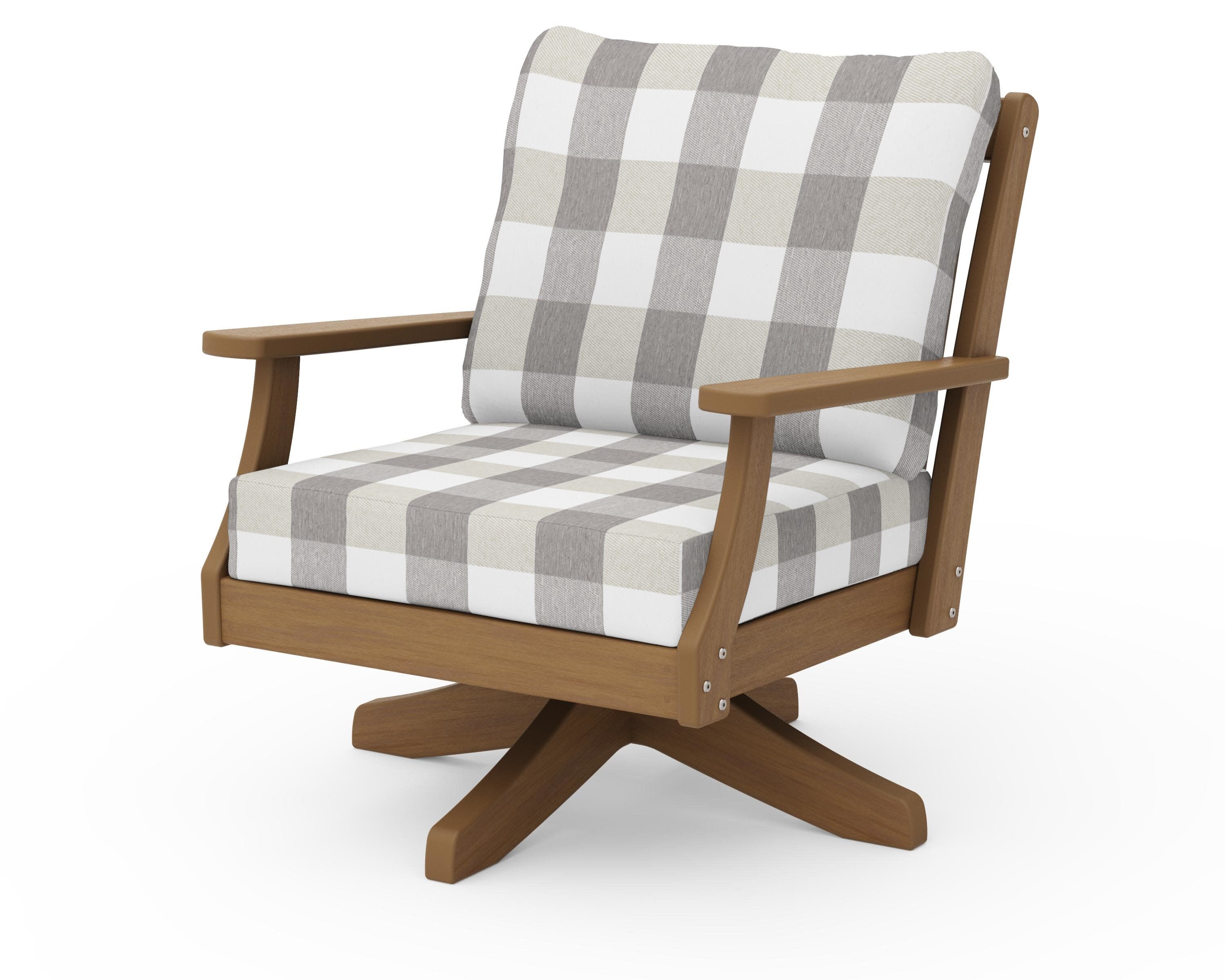 Braxton Deep Seating Swivel Chair in Natural / Buffalo Plaid Grey Mist