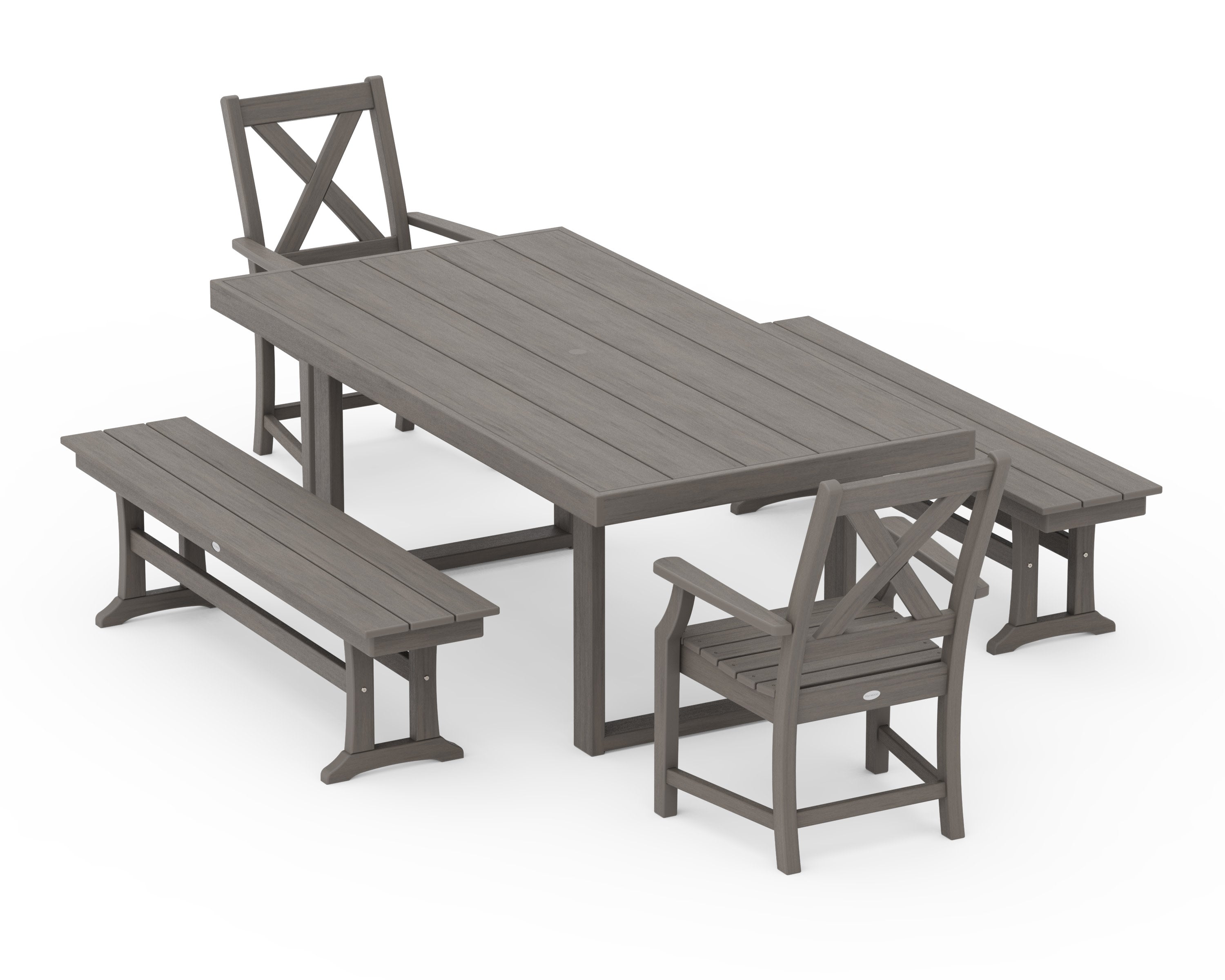Braxton 5-Piece Dining Set with Benches in Driftwood