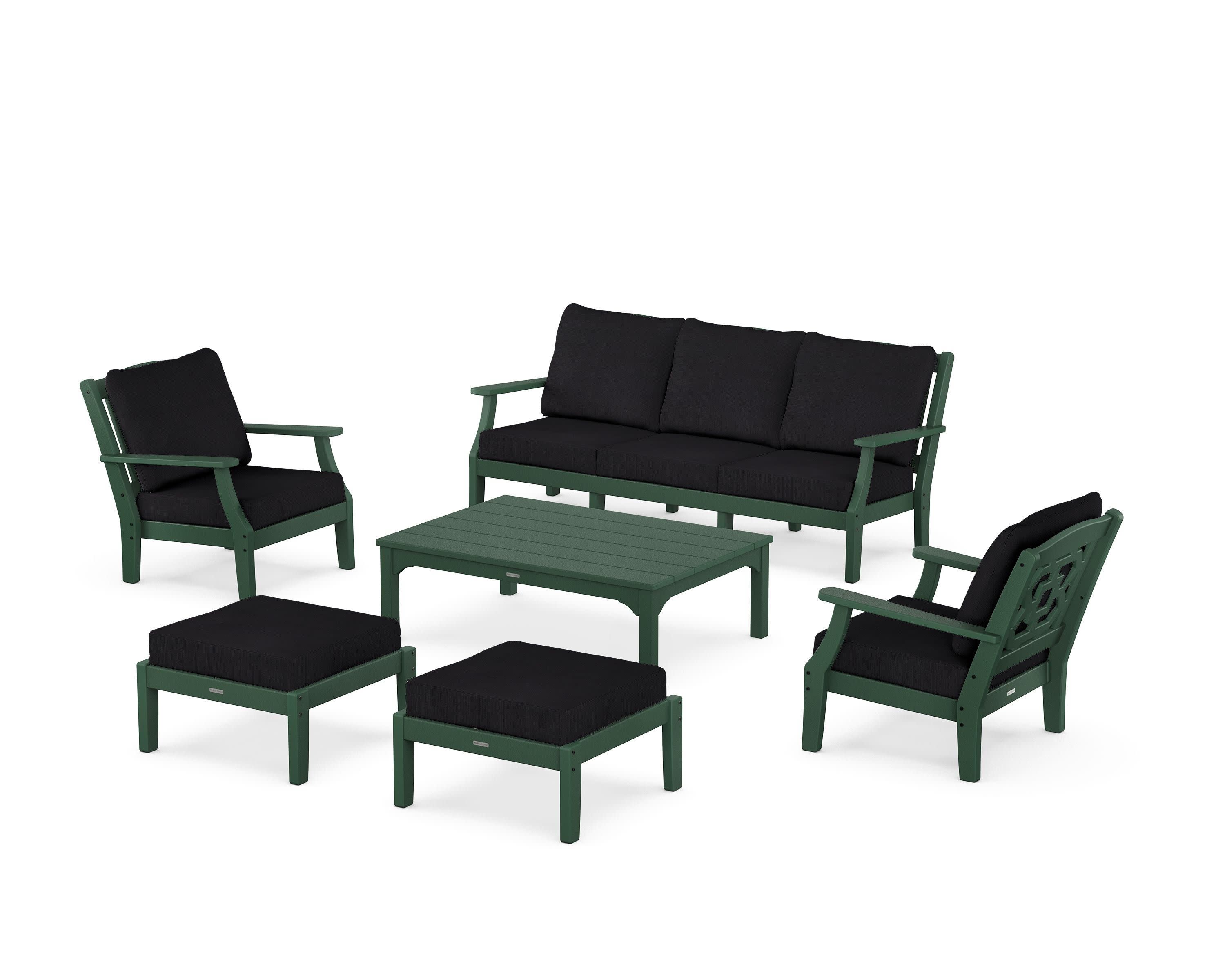 Chinoiserie 6-Piece Lounge Sofa Set in Green / Midnight Linen