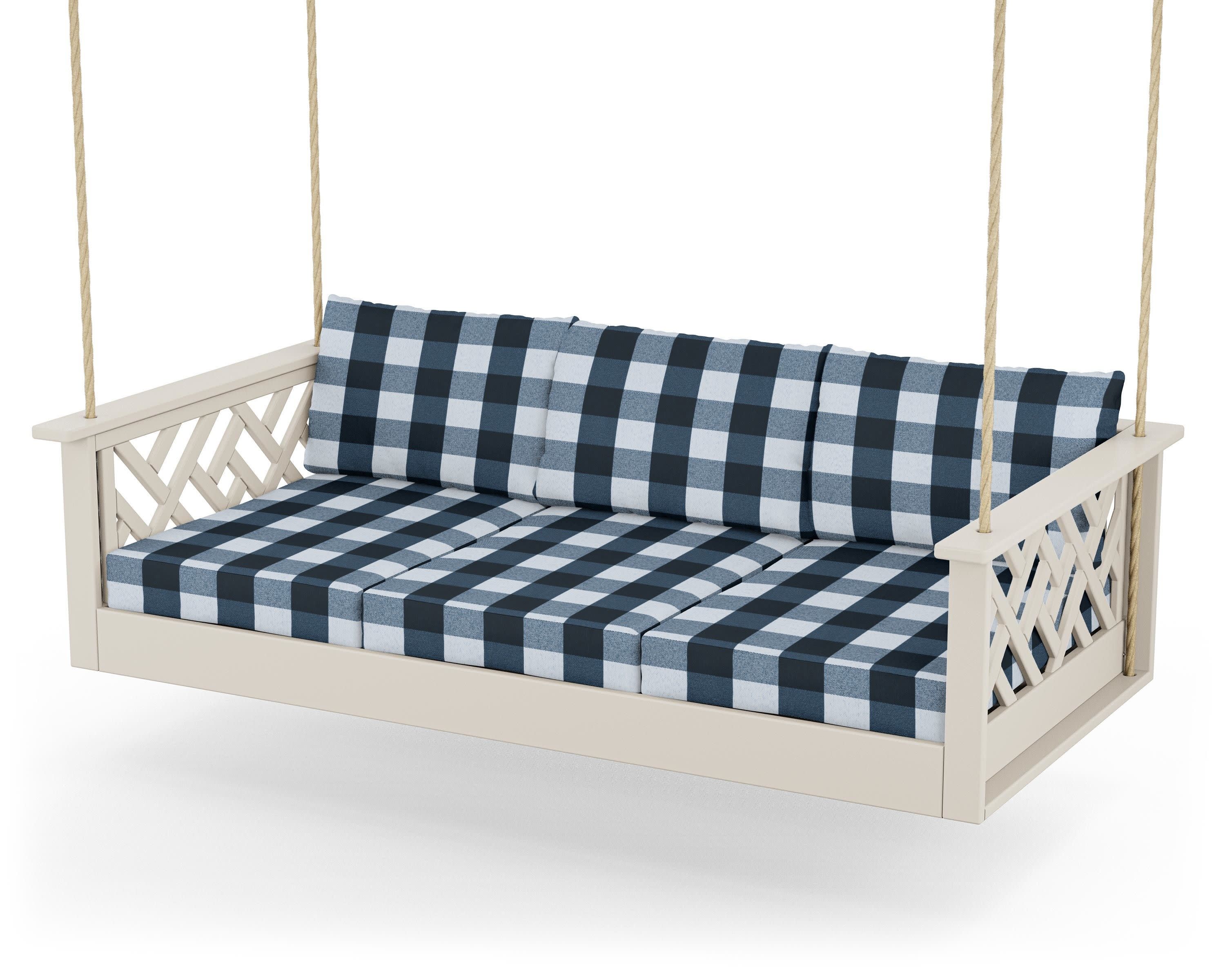 Chippendale Daybed Swing in Sand / Buffalo Plaid Marine Indigo