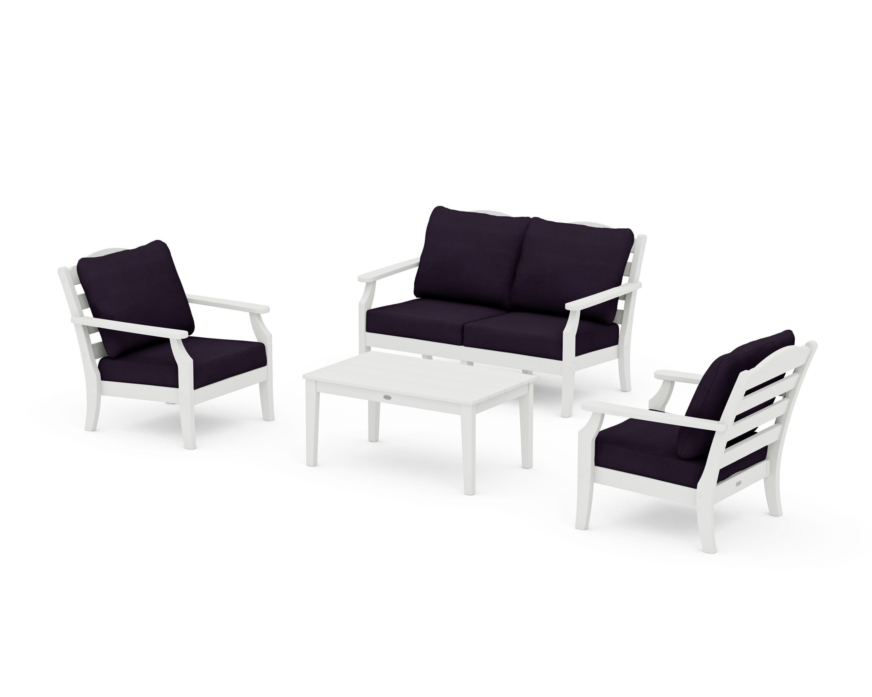 Savannah 4-Piece Deep Seating Set with Loveseat in Vintage White / Navy Linen