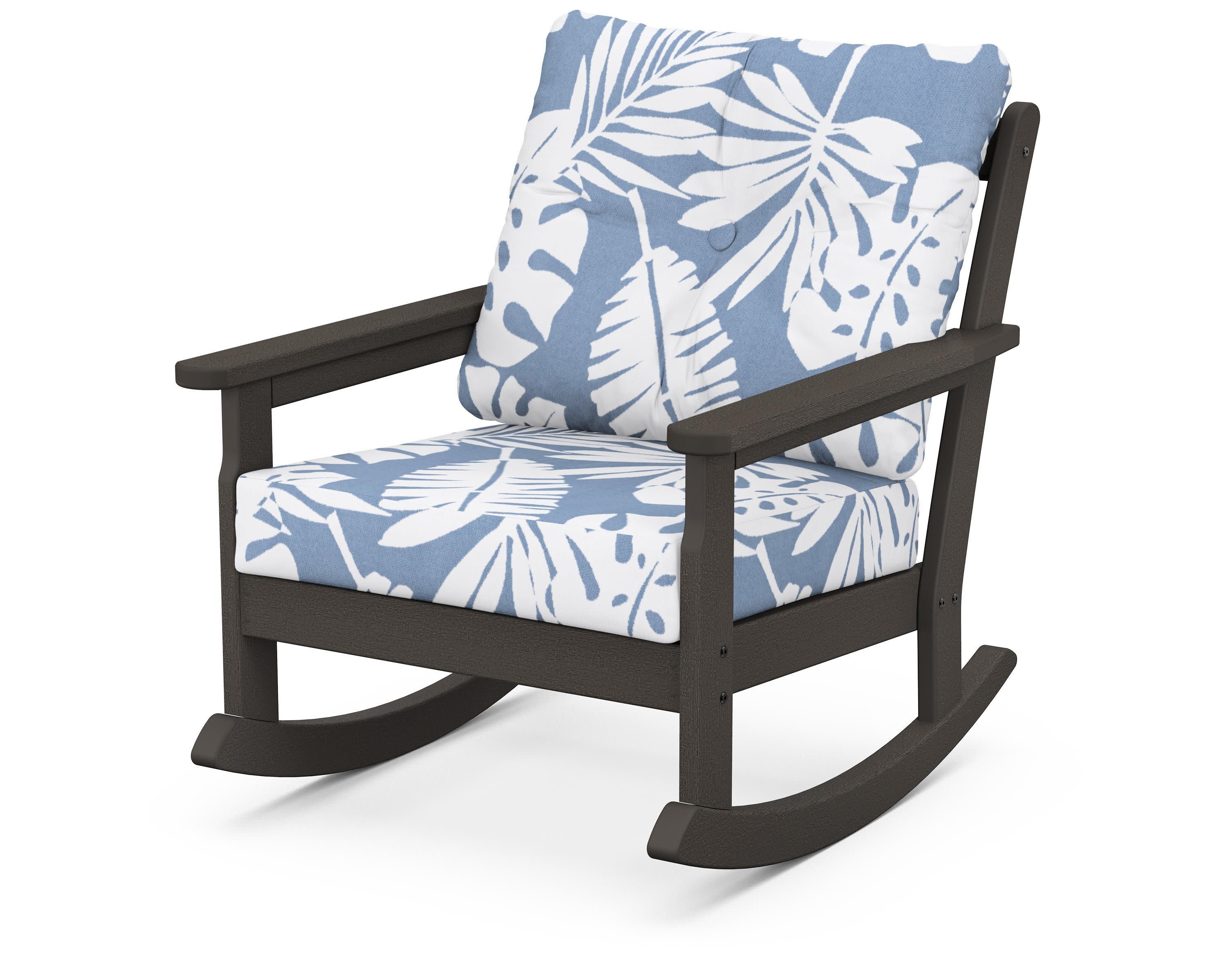 Vineyard Deep Seating Rocking Chair in Vintage Coffee / Leaf Sky Blue