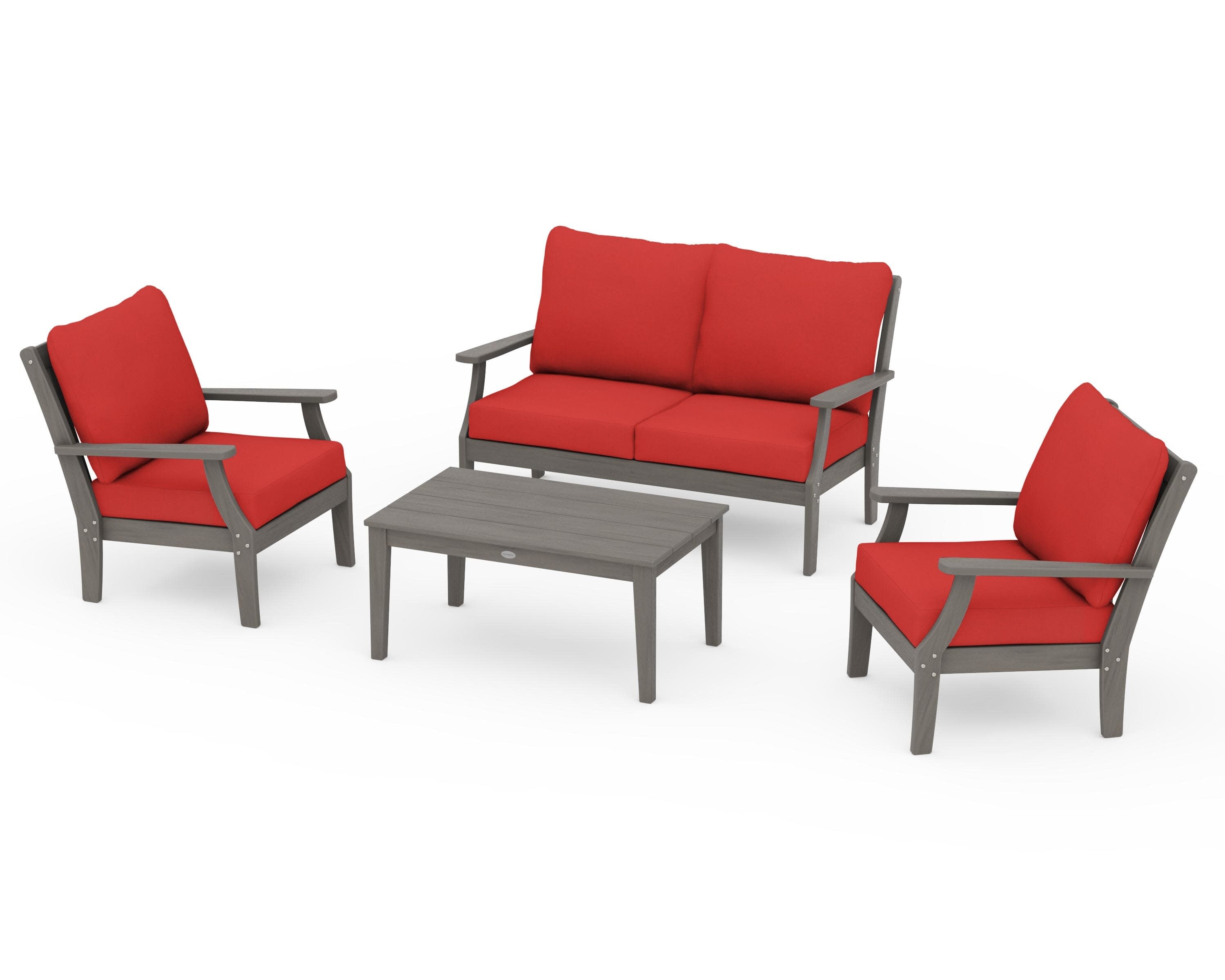 Braxton 4-Piece Deep Seating Chair Set in Driftwood / Crimson Linen