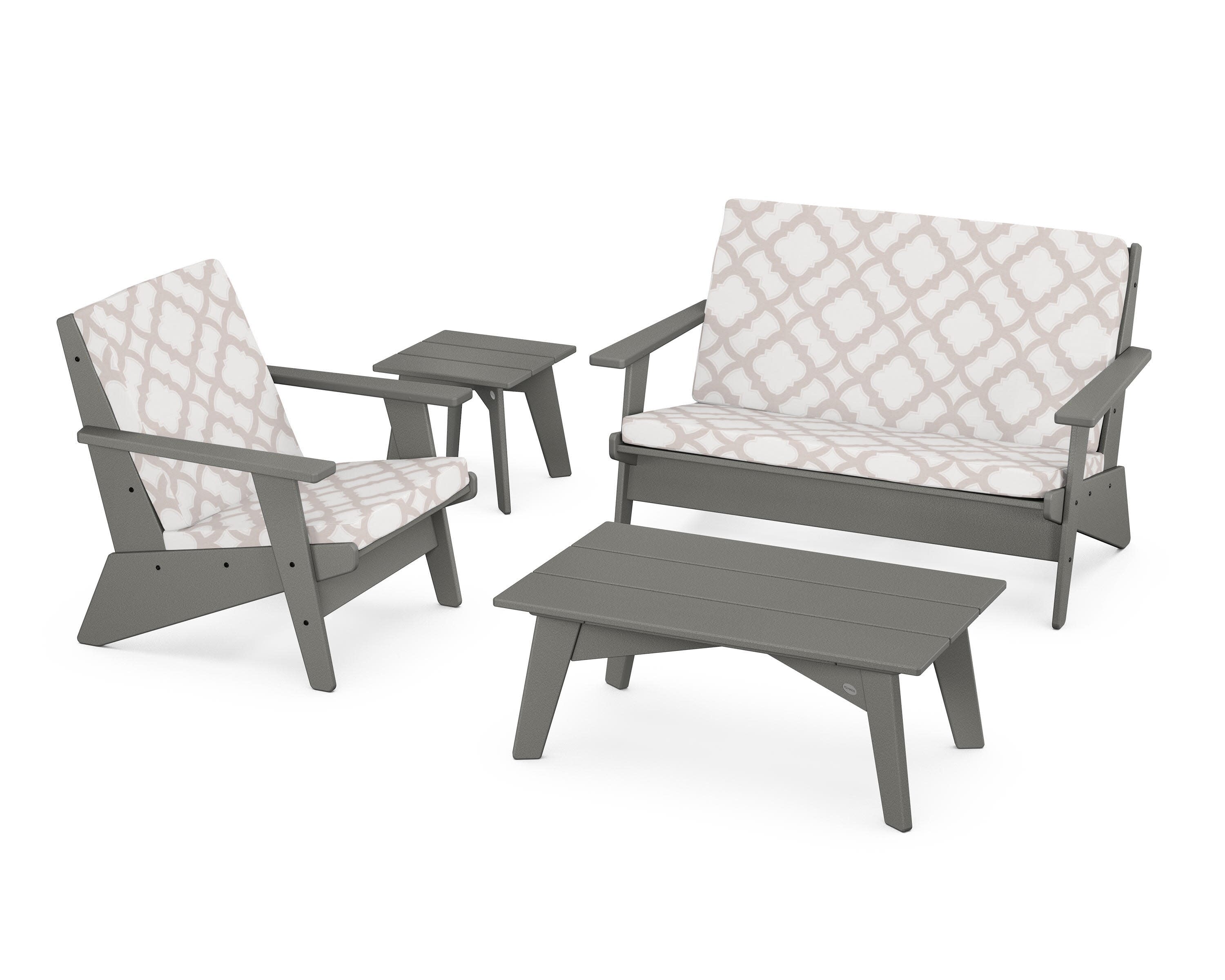 Riviera Modern Lounge 4-Piece Set in Slate Grey / Trellis Dune Burlap