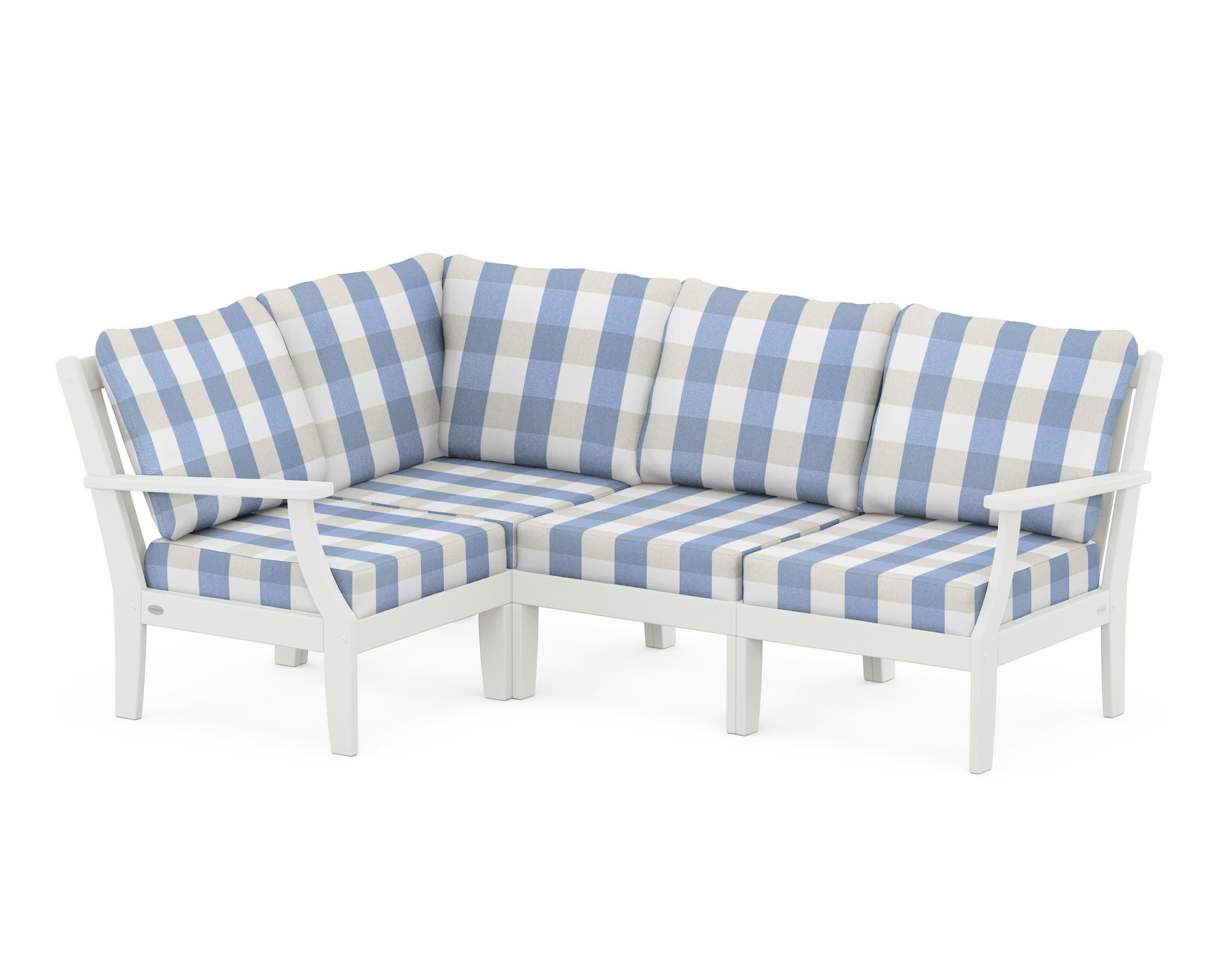 Braxton Modular 4-Piece Deep Seating Set in Vintage White / Buffalo Plaid Sky Blue