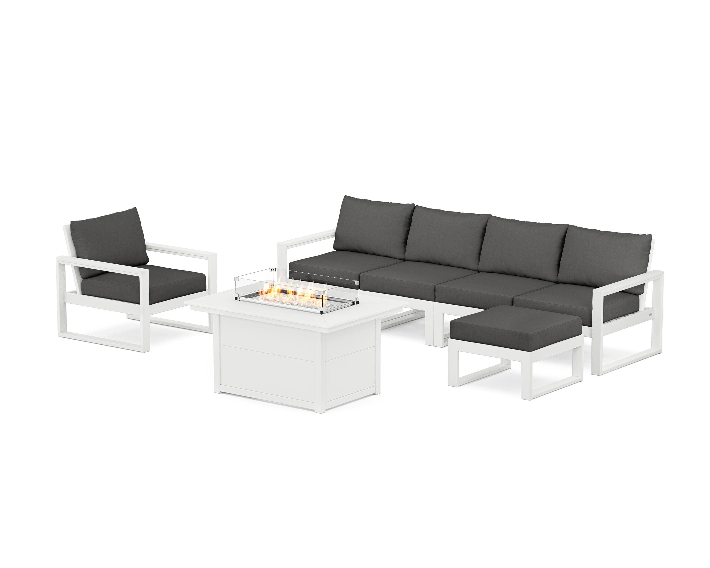 EDGE Sectional Lounge and Fire Pit Set in White / Spectrum Carbon
