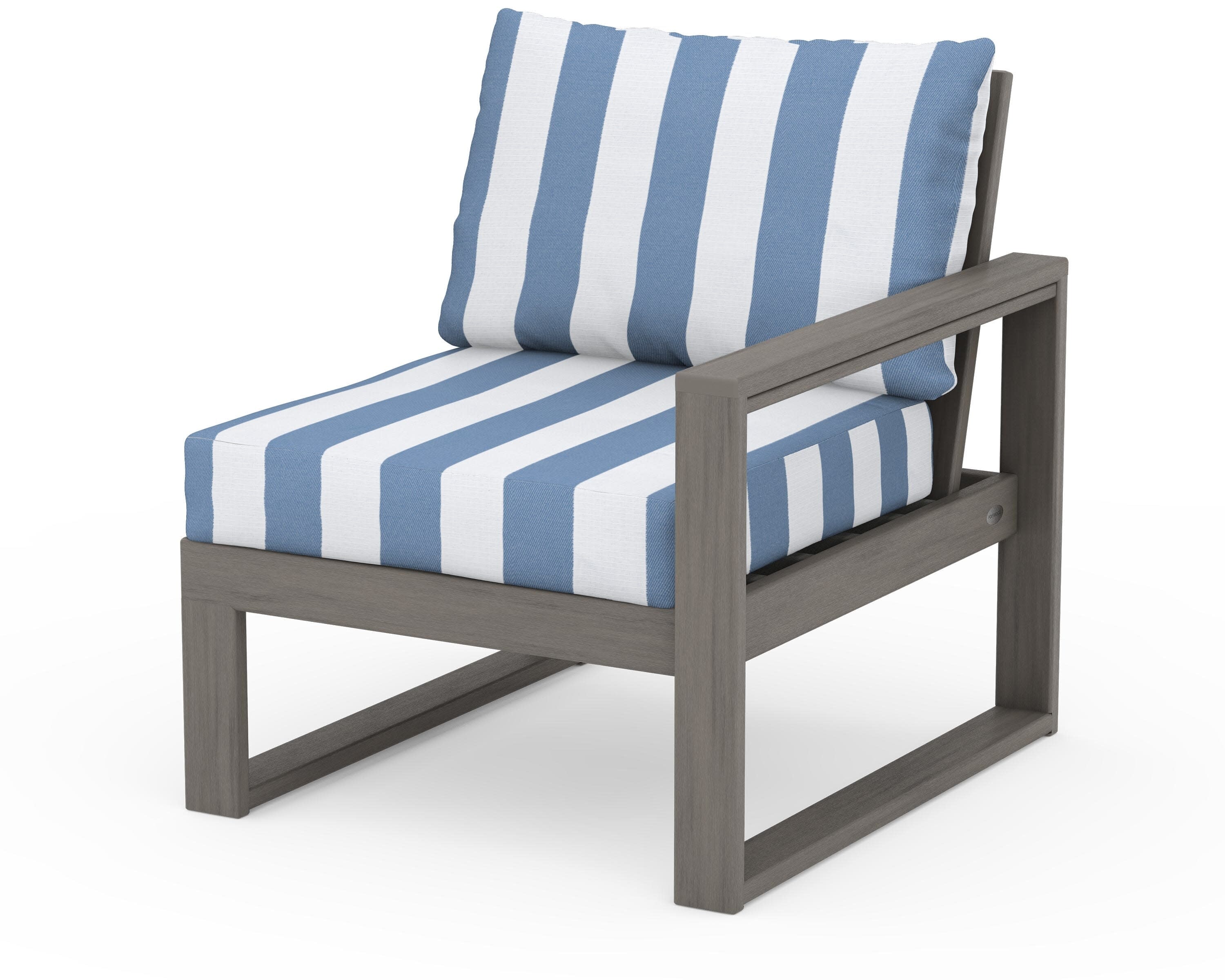 EDGE Modular Right Arm Chair in Driftwood / Cabana Stripe Sky Blue