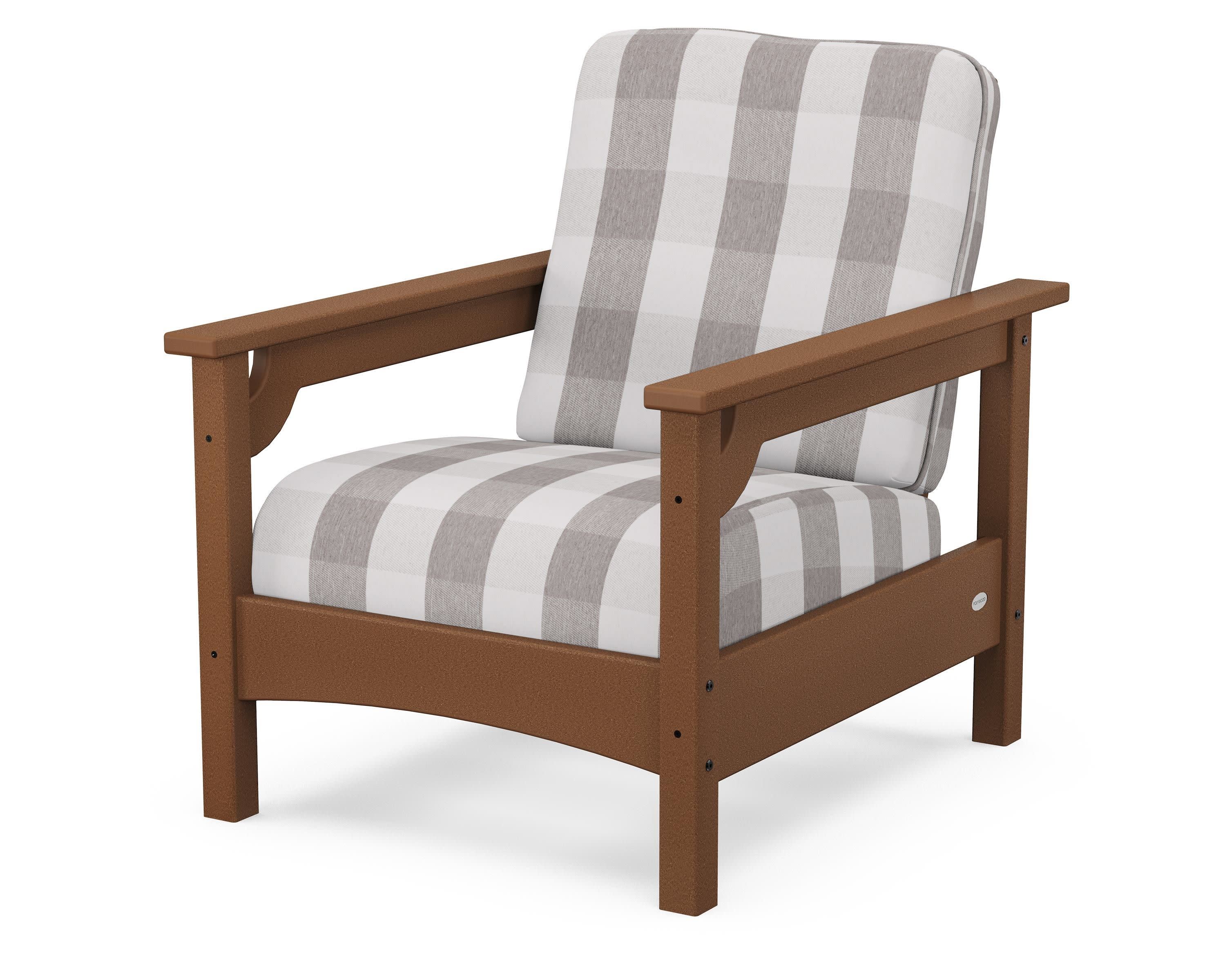 Club Chair in Teak / Buffalo Plaid Grey Mist