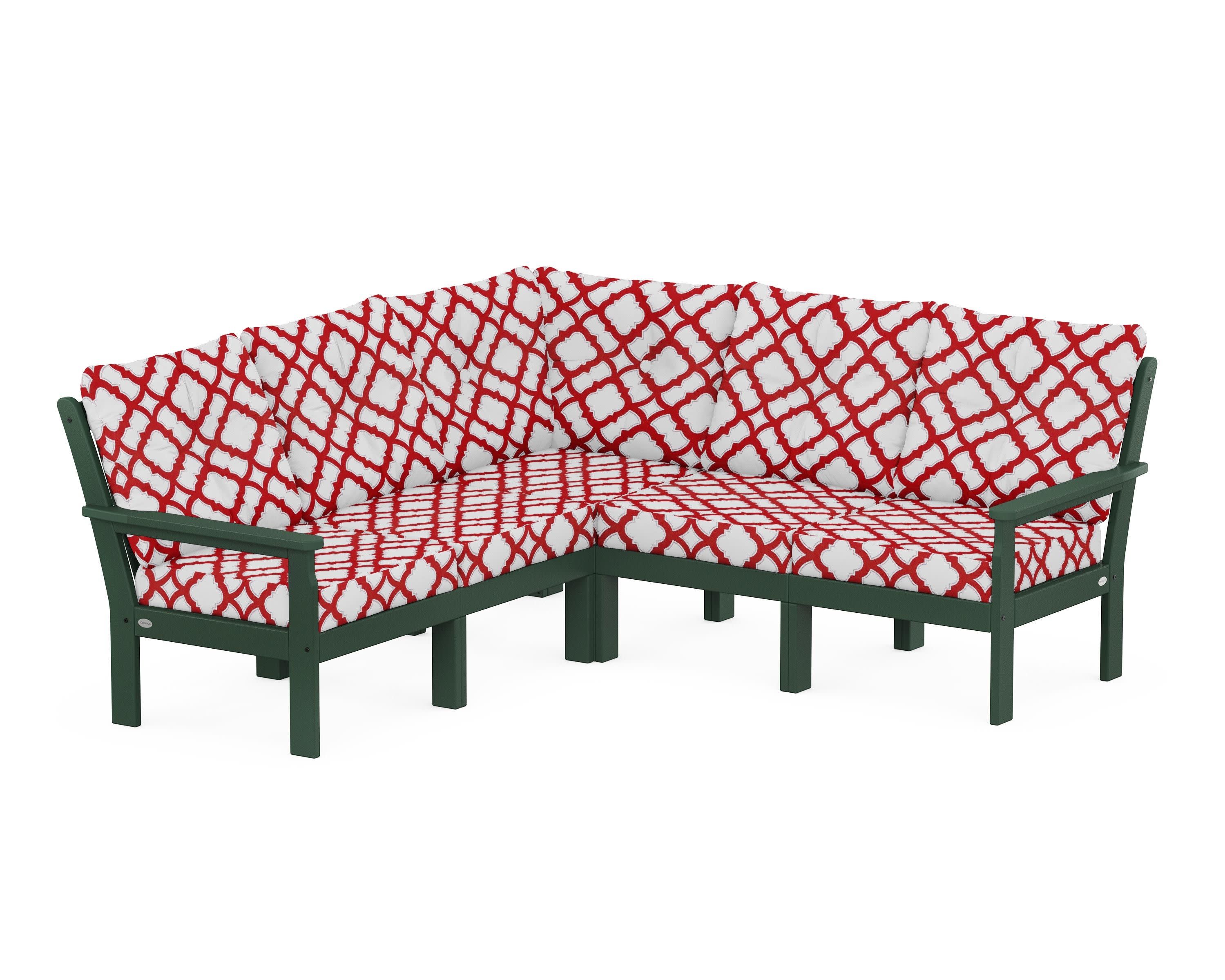 Vineyard 5-Piece Sectional in Green / Trellis Crimson