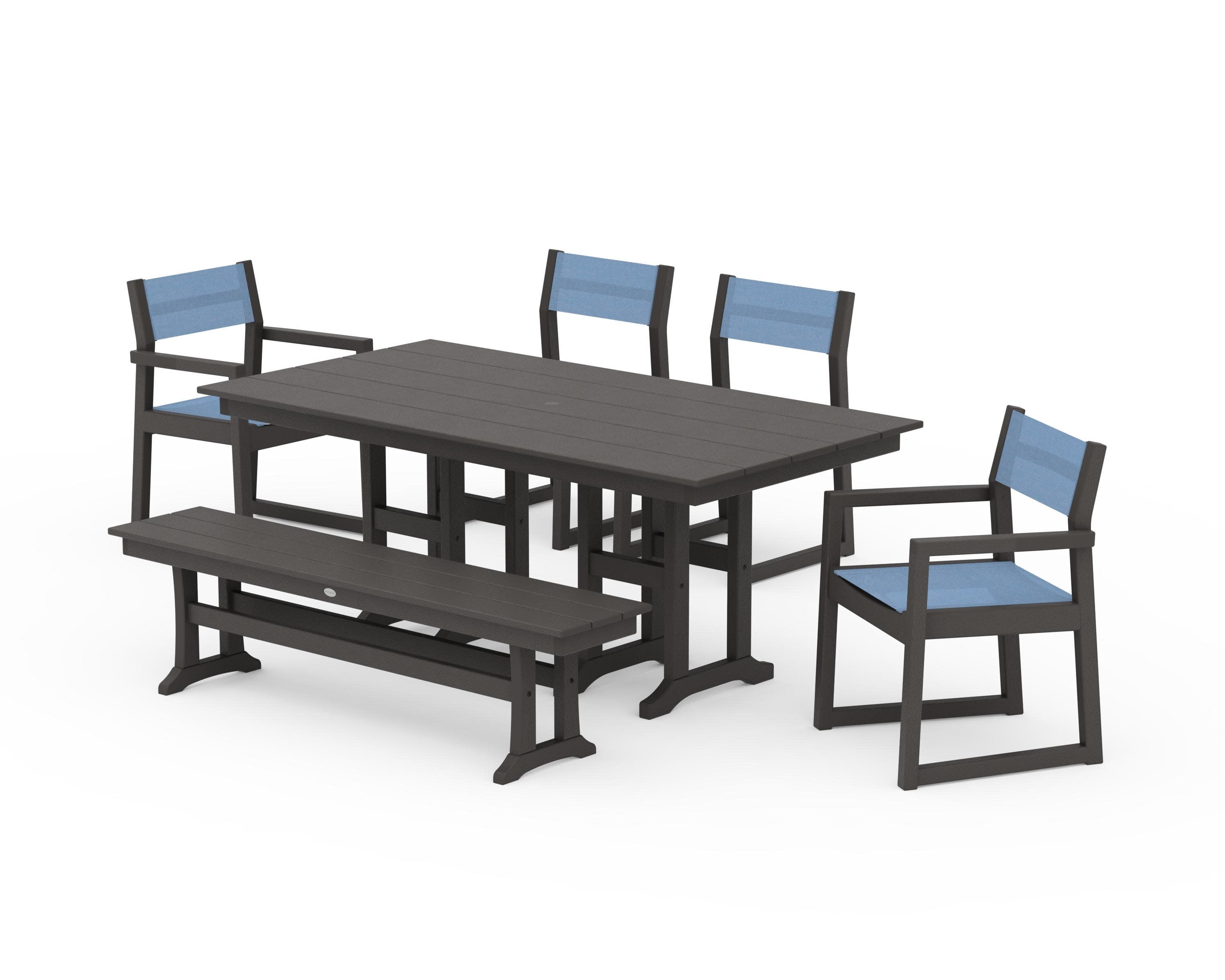 EDGE Sling 6-Piece Farmhouse Dining Set in Vintage Coffee / Poolside Sling