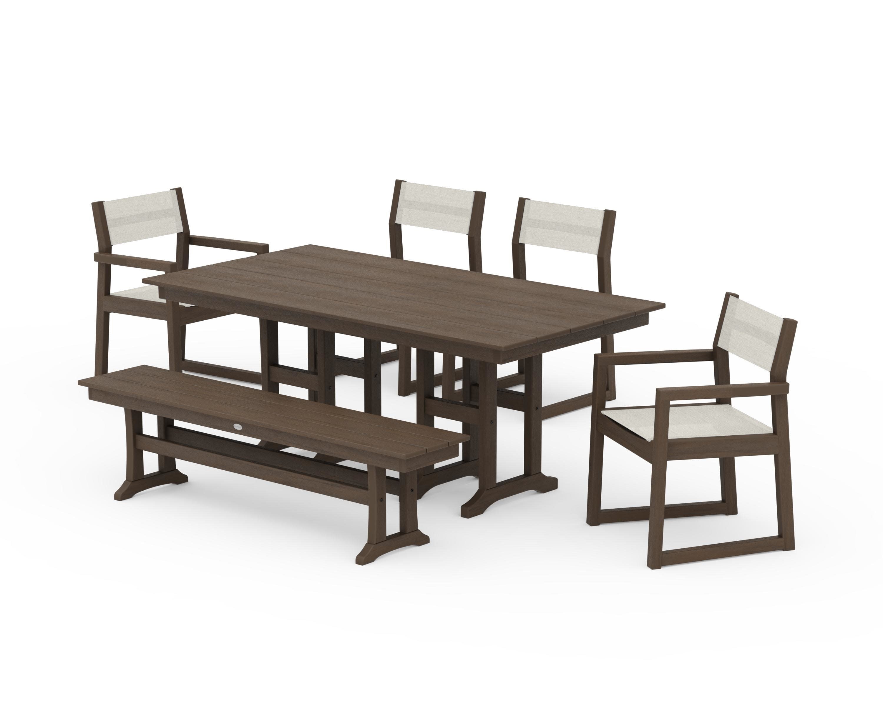 EDGE Sling 6-Piece Farmhouse Dining Set in Kona / Parchment Sling
