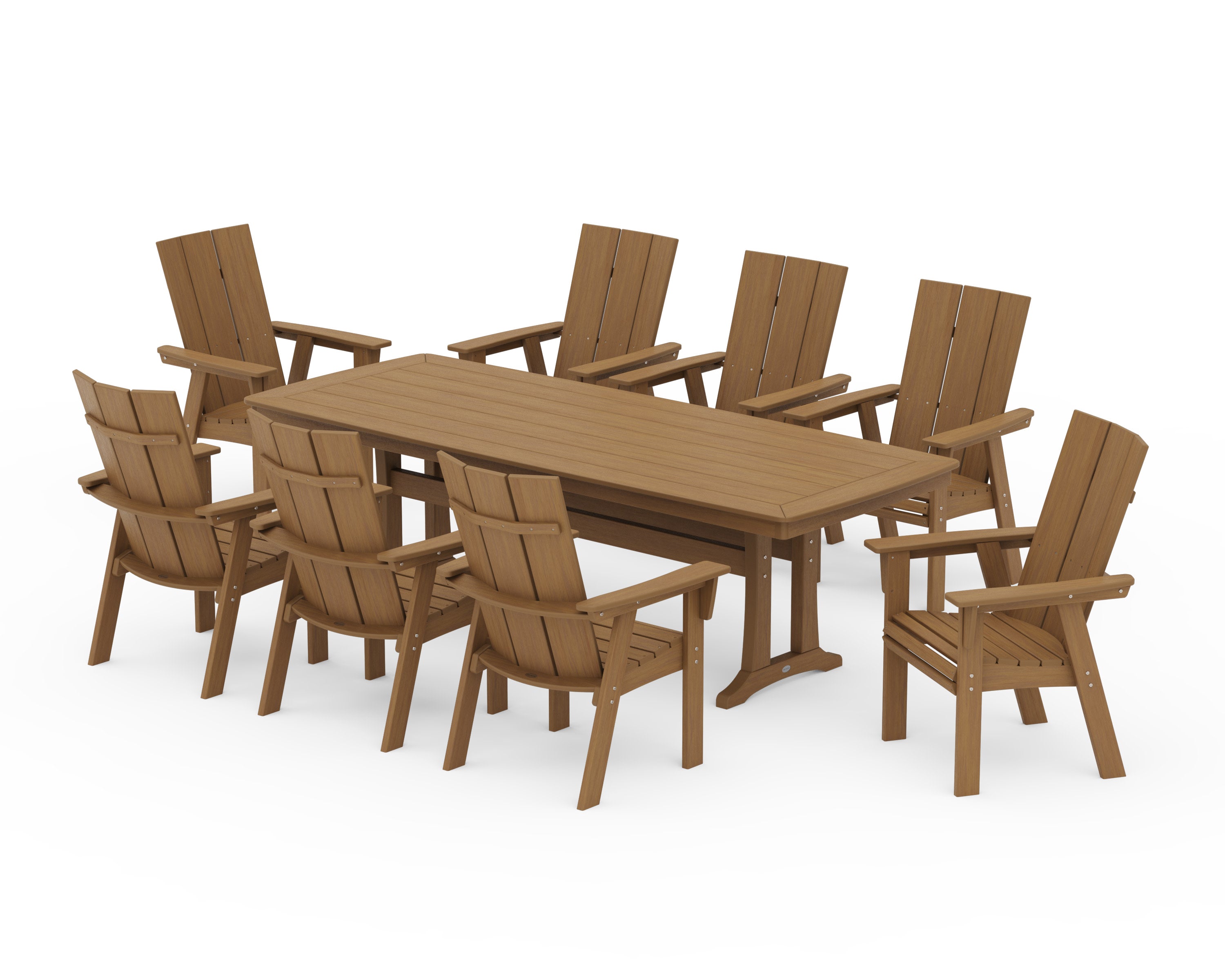 Modern Curveback Adirondack 9-Piece Dining Set with Trestle Legs in Natural