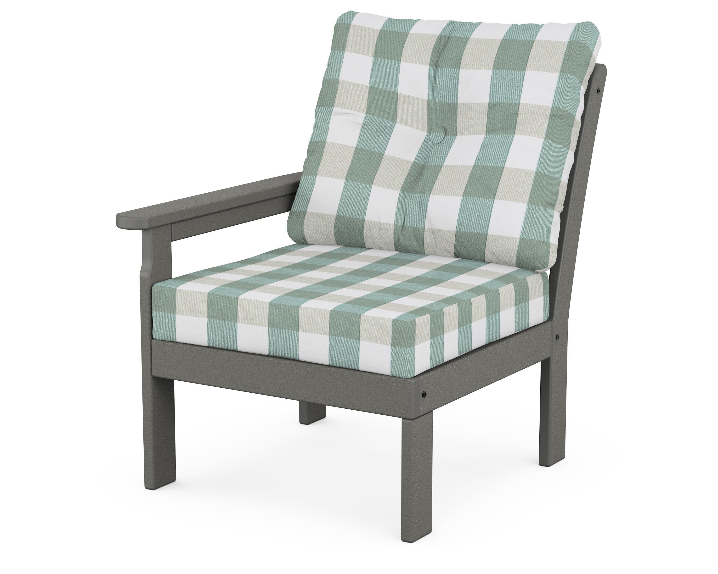 Vineyard Modular Left Arm Chair in Slate Grey / Buffalo Plaid Glacier Spa
