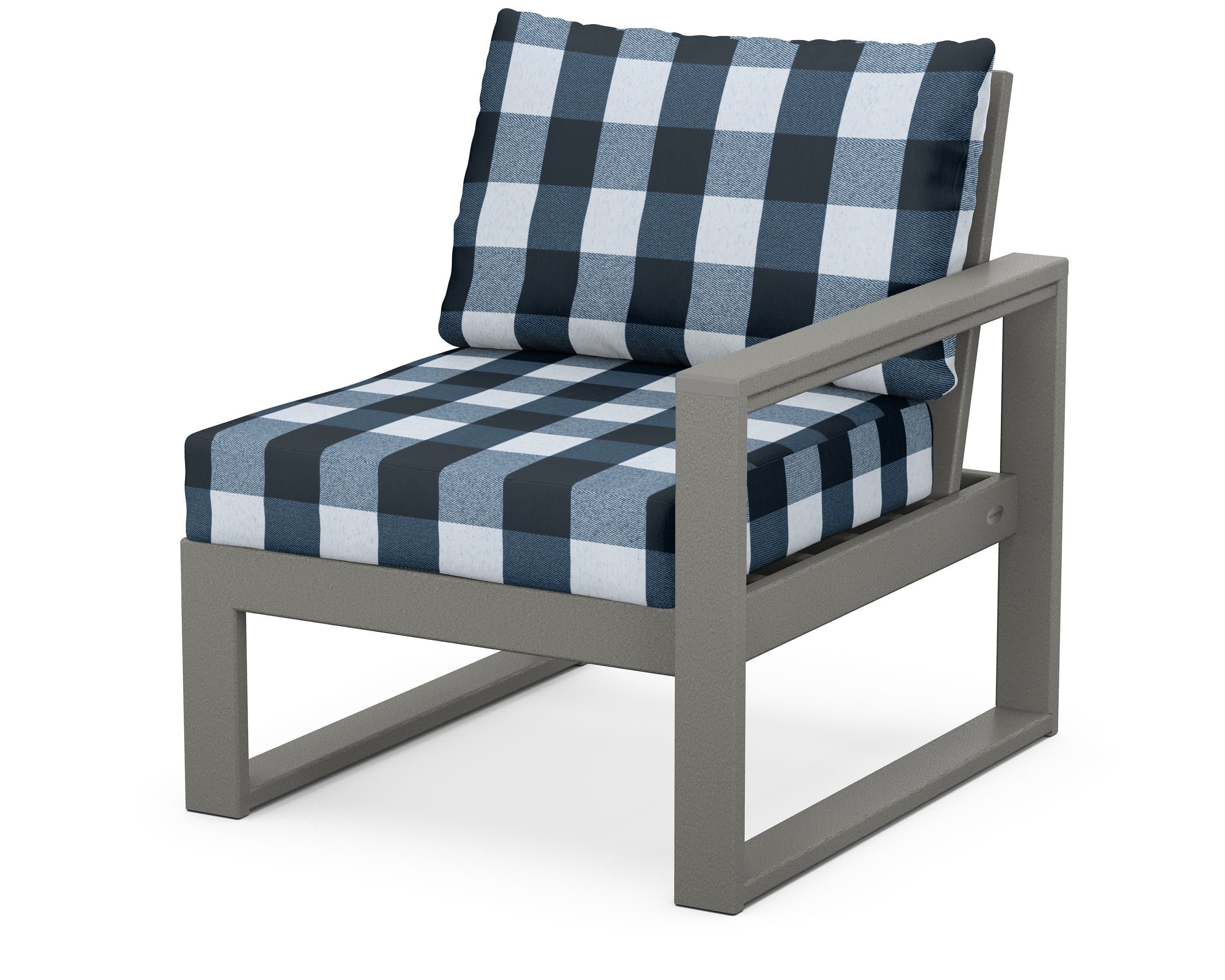 EDGE Modular Right Arm Chair in Slate Grey / Buffalo Plaid Marine Indigo