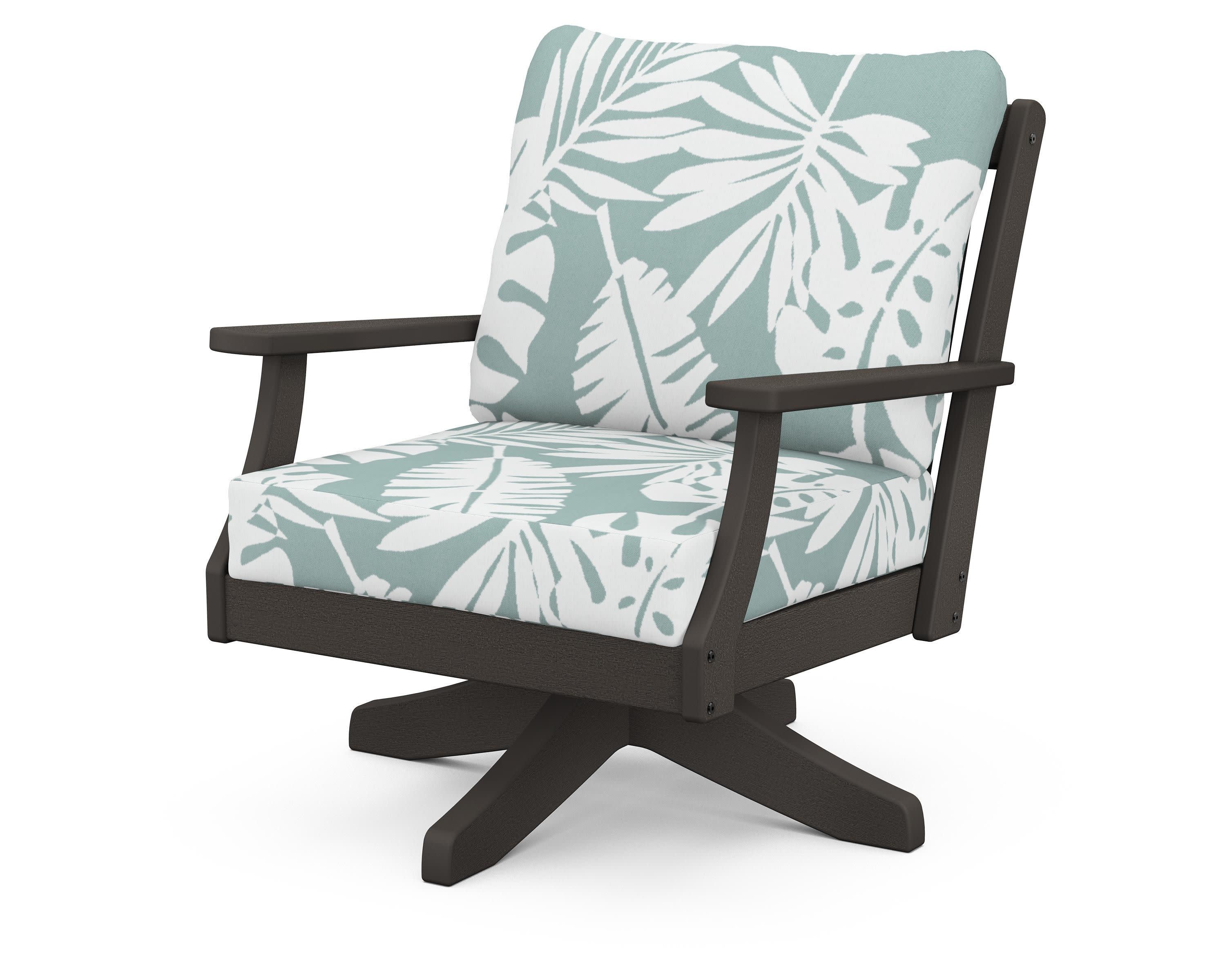 Braxton Deep Seating Swivel Chair in Vintage Coffee / Leaf Glacier Spa