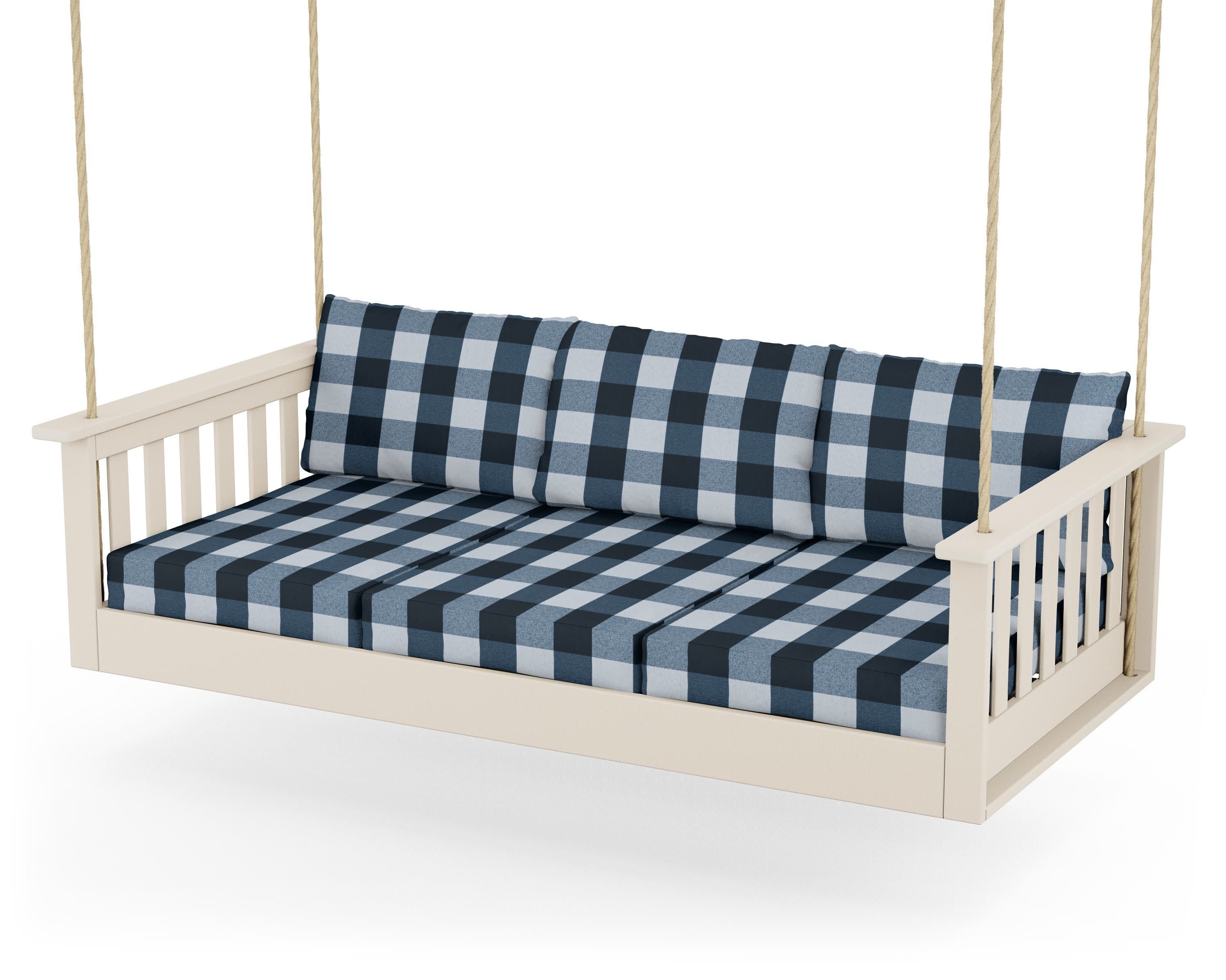 Vineyard Daybed Swing in Sand / Buffalo Plaid Marine Indigo