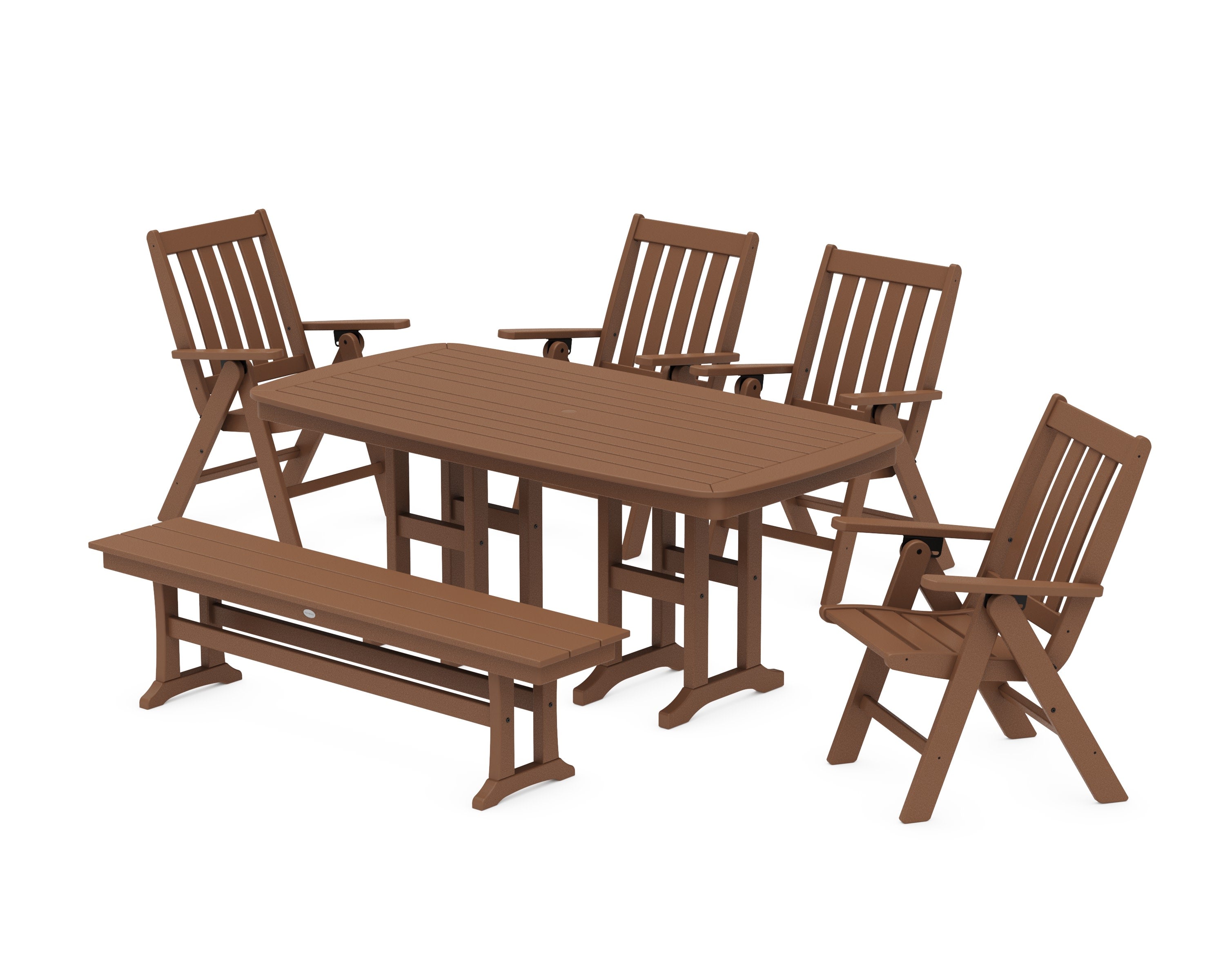Vineyard Folding Chair 6-Piece Dining Set with Bench in Teak