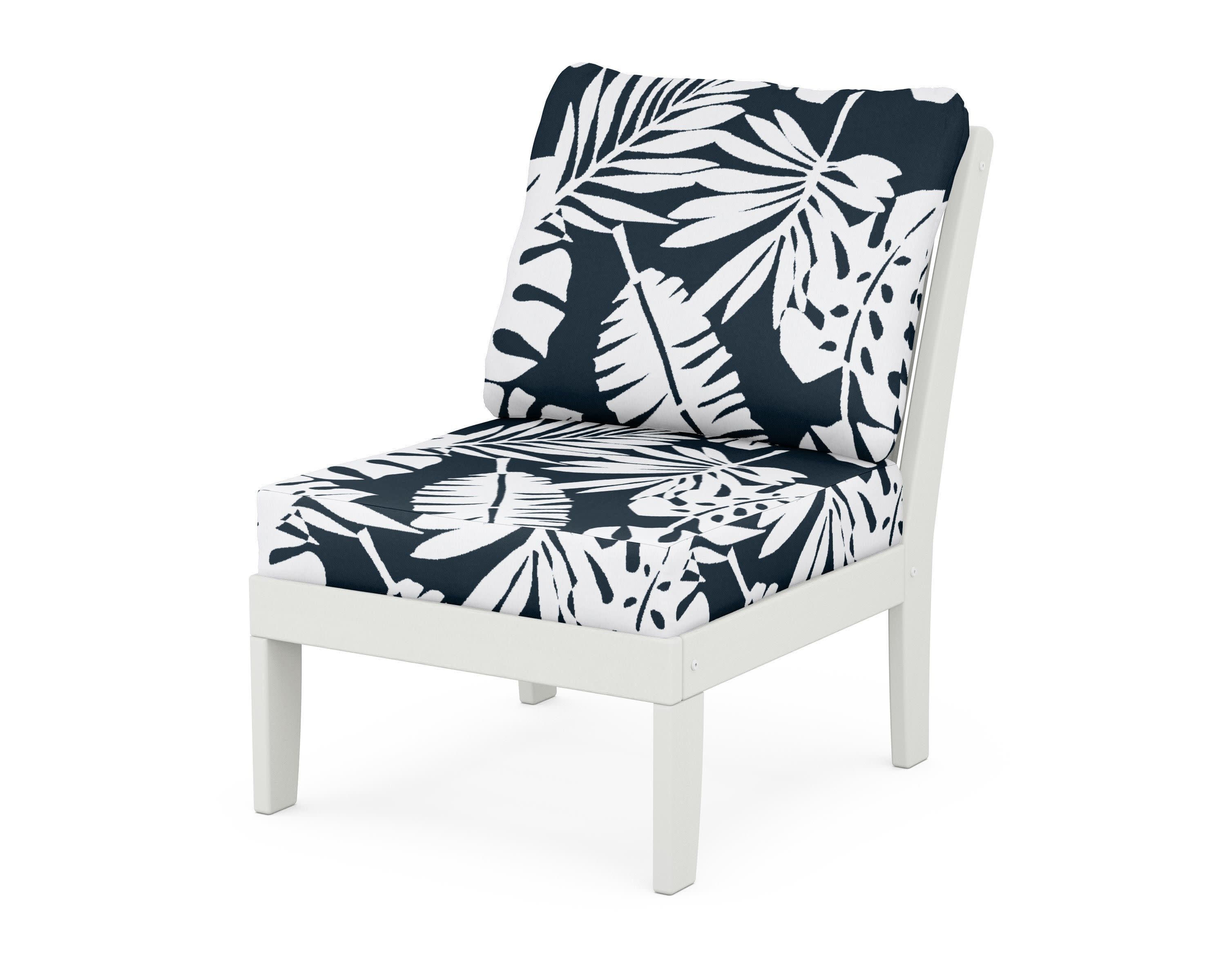 Braxton Modular Armless Chair in Vintage White / Leaf Marine Indigo