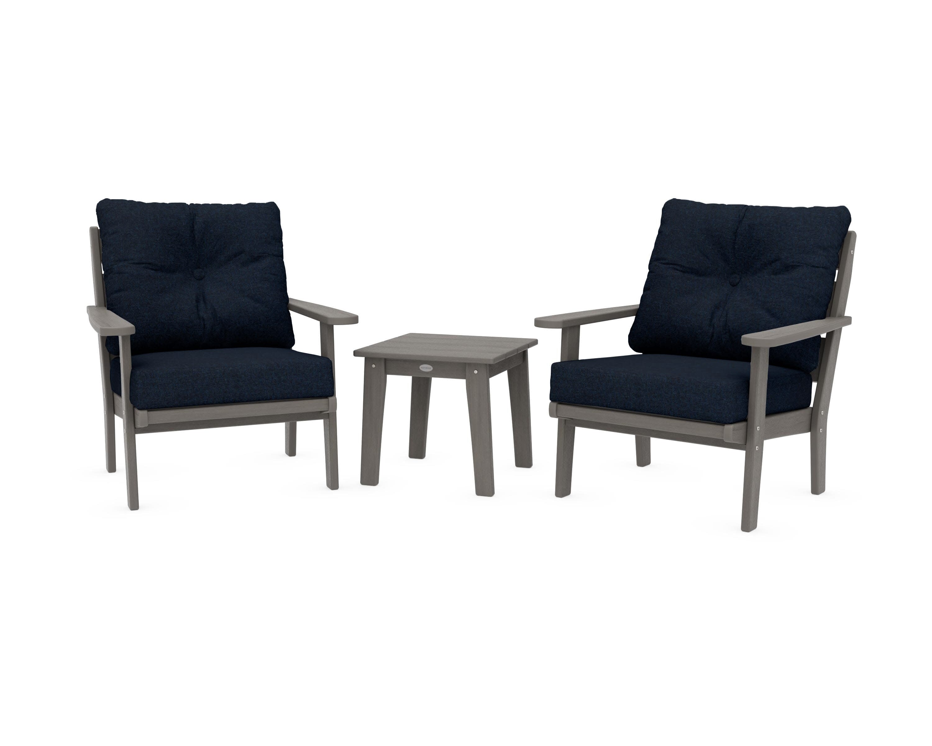 Lakeside 3-Piece Deep Seating Chair Set in Driftwood / Marine Indigo