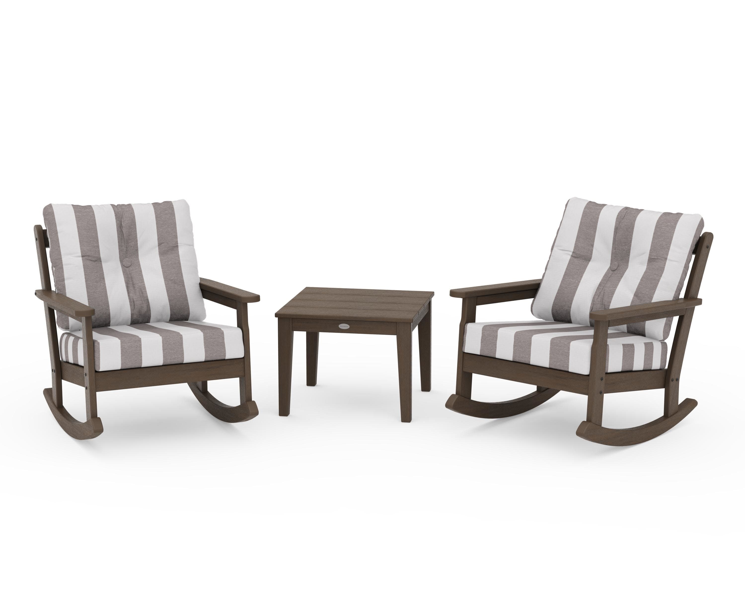 Vineyard 3-Piece Deep Seating Rocker Set in Kona / Cabana Stripe Grey Mist
