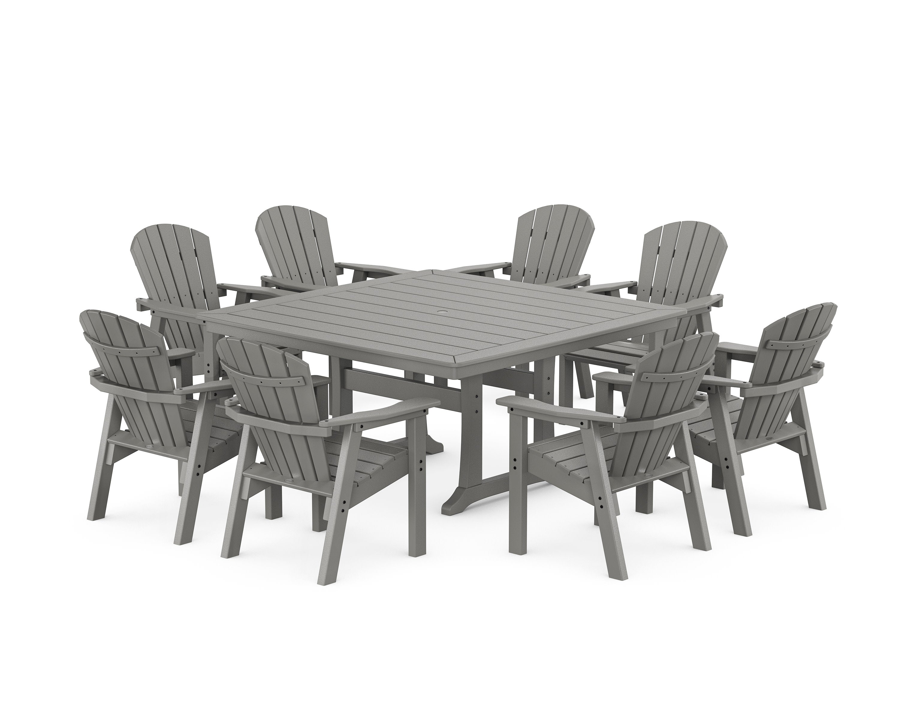 Seashell 9-Piece Square Dining Set with Trestle Legs in Slate Grey