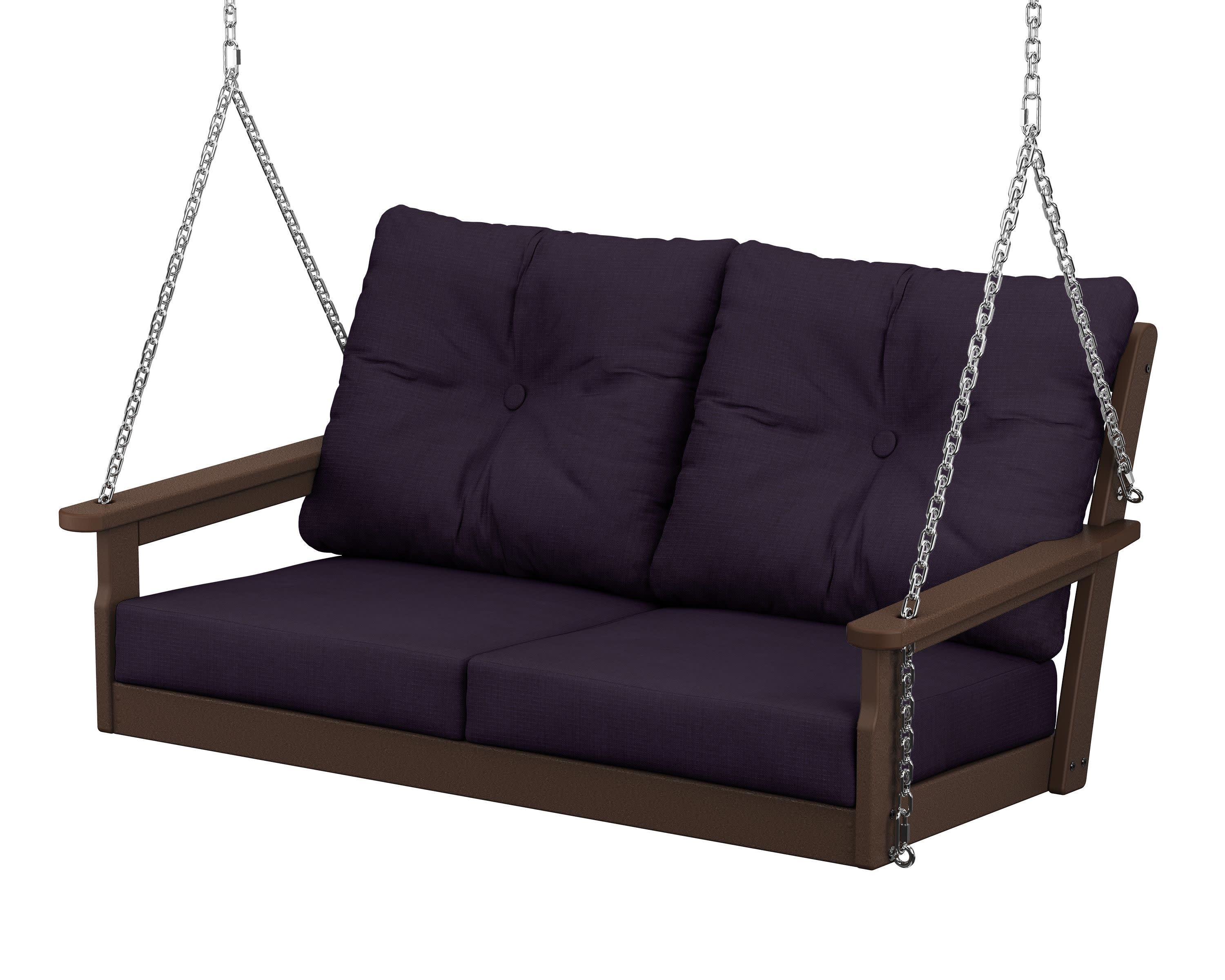 Vineyard Deep Seating Swing in Mahogany / Navy Linen