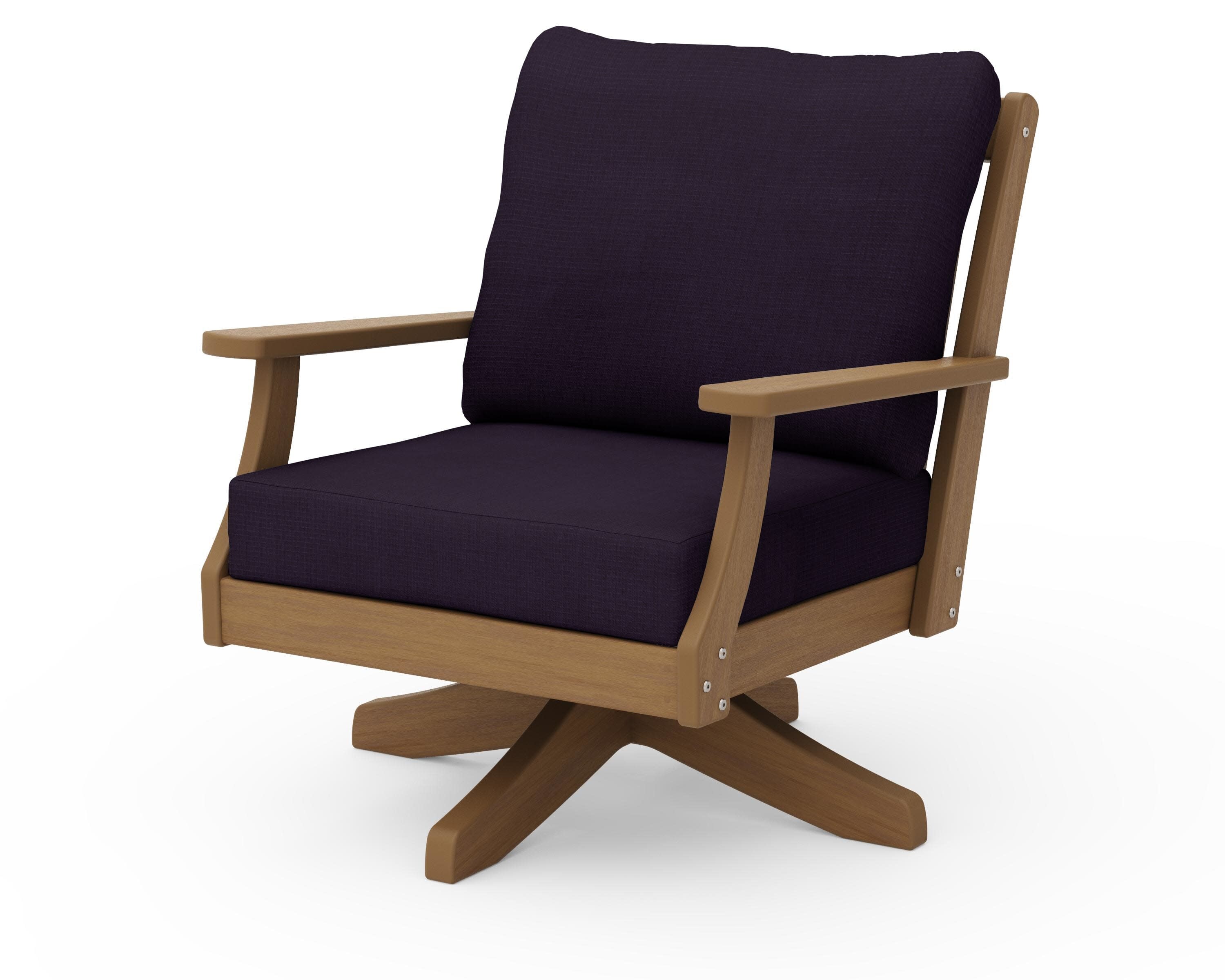 Braxton Deep Seating Swivel Chair in Natural / Navy Linen