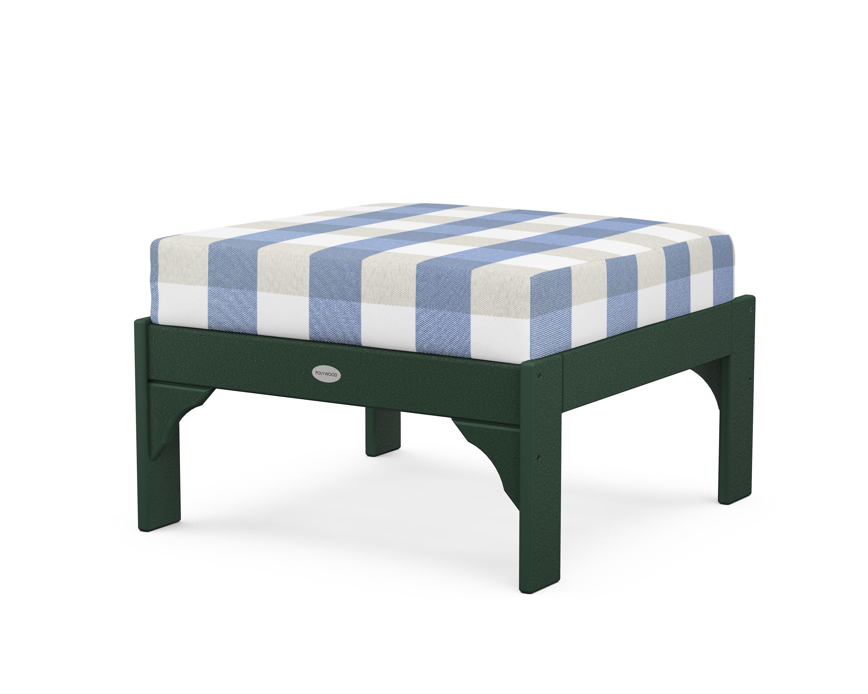 Vineyard Deep Seating Ottoman in Green / Buffalo Plaid Sky Blue