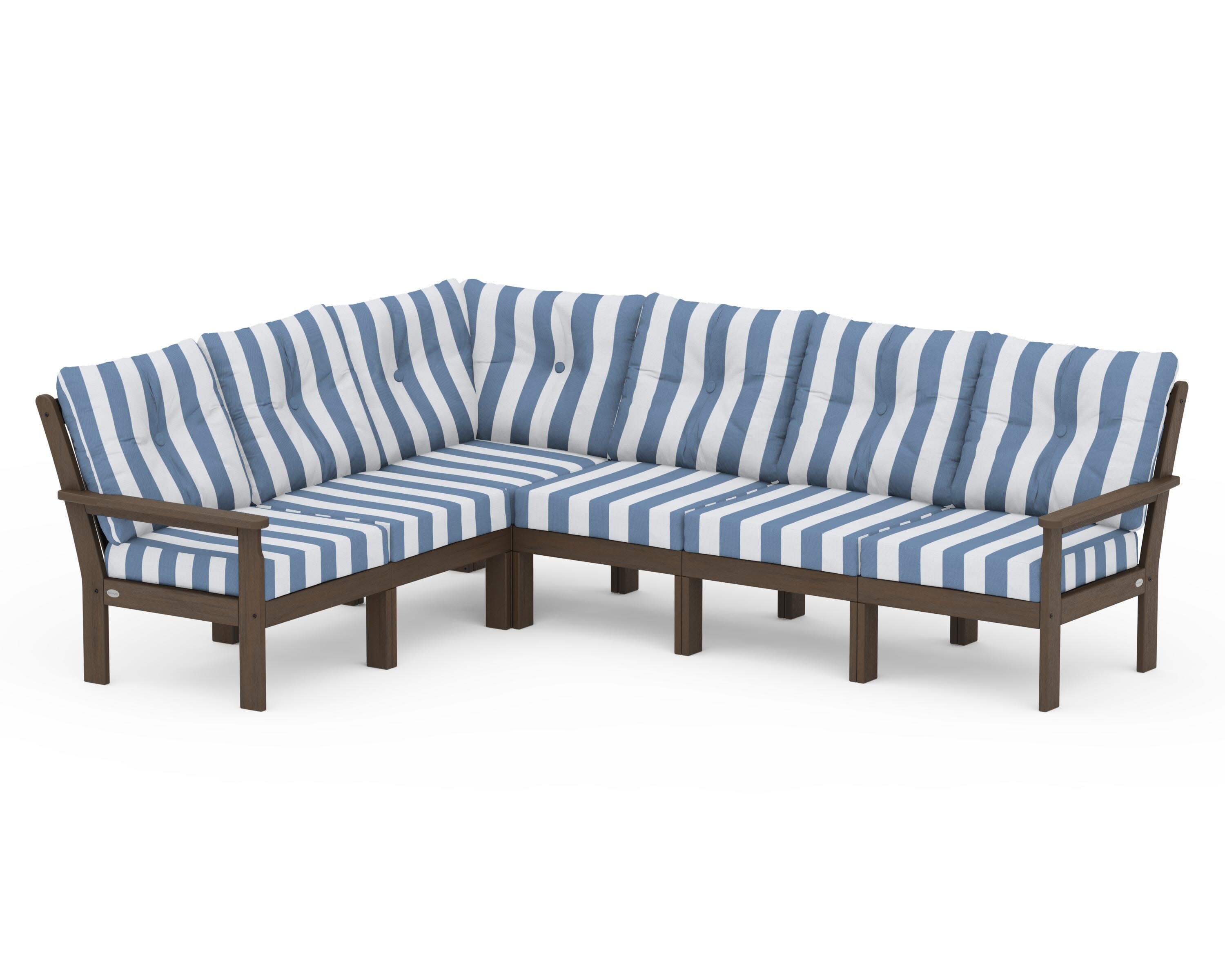 Vineyard 6-Piece Sectional in Kona / Cabana Stripe Sky Blue