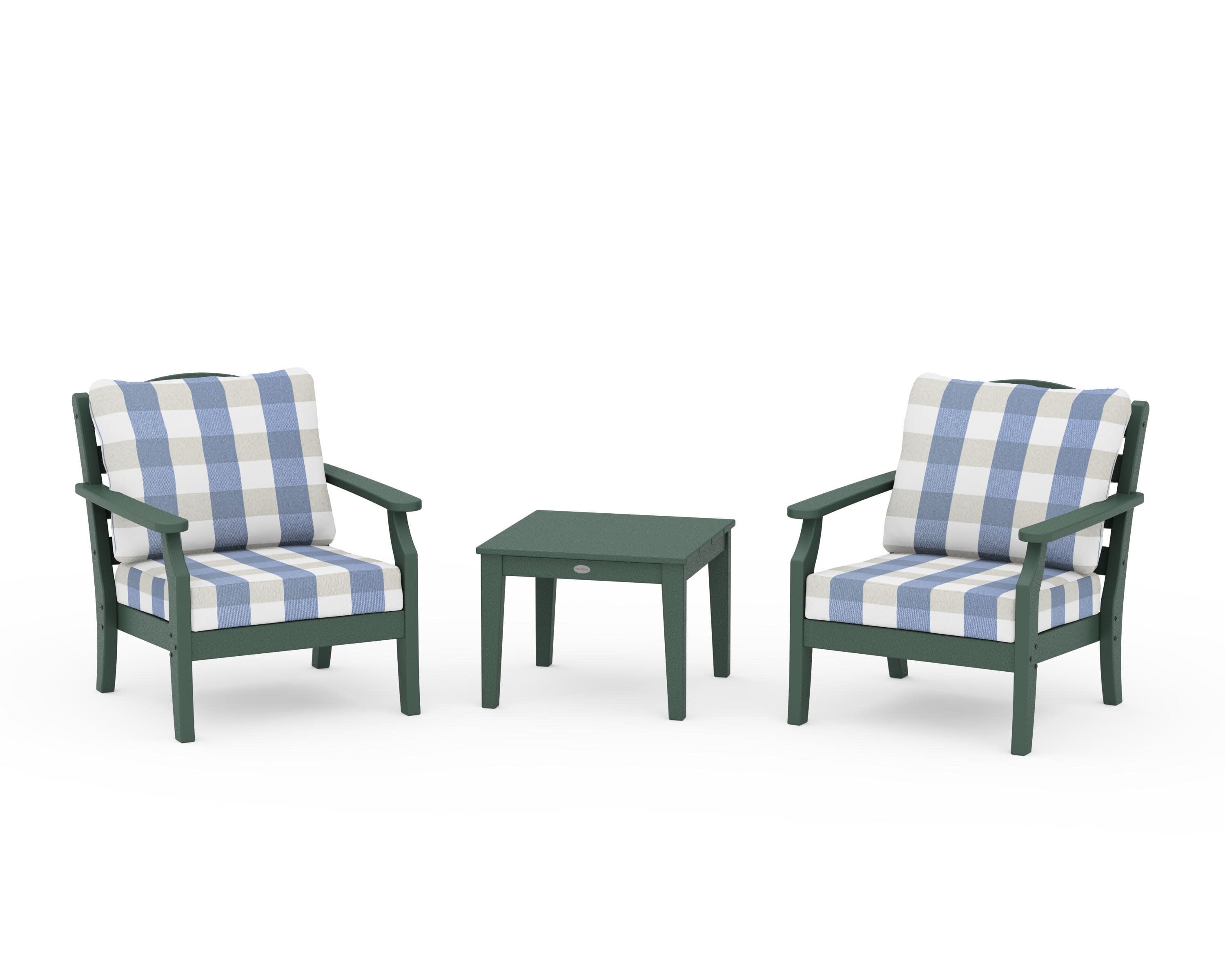 Savannah 3-Piece Deep Seating Set in Green / Buffalo Plaid Sky Blue