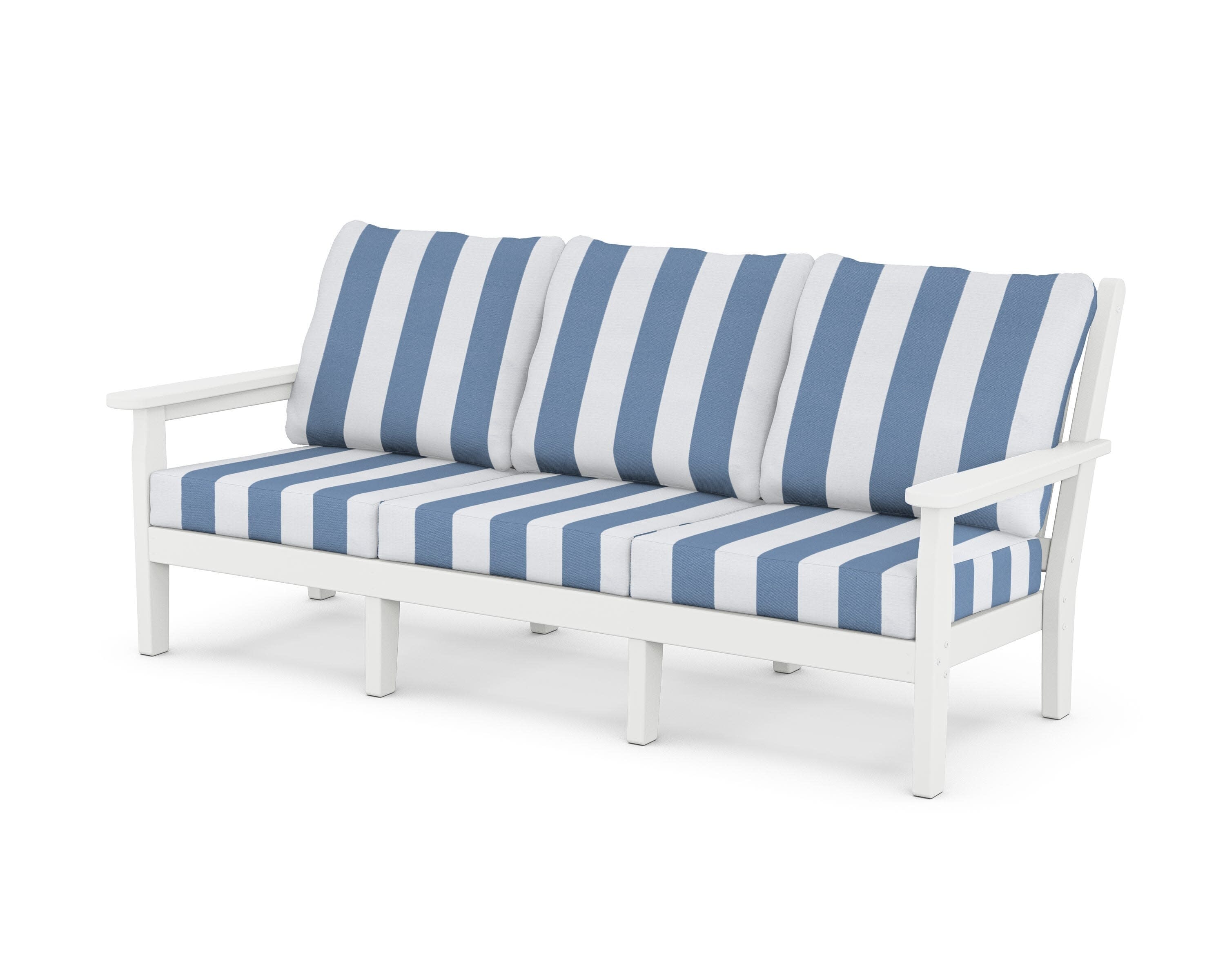 Chippendale Deep Seating Sofa in White / Cabana Stripe Sky Blue