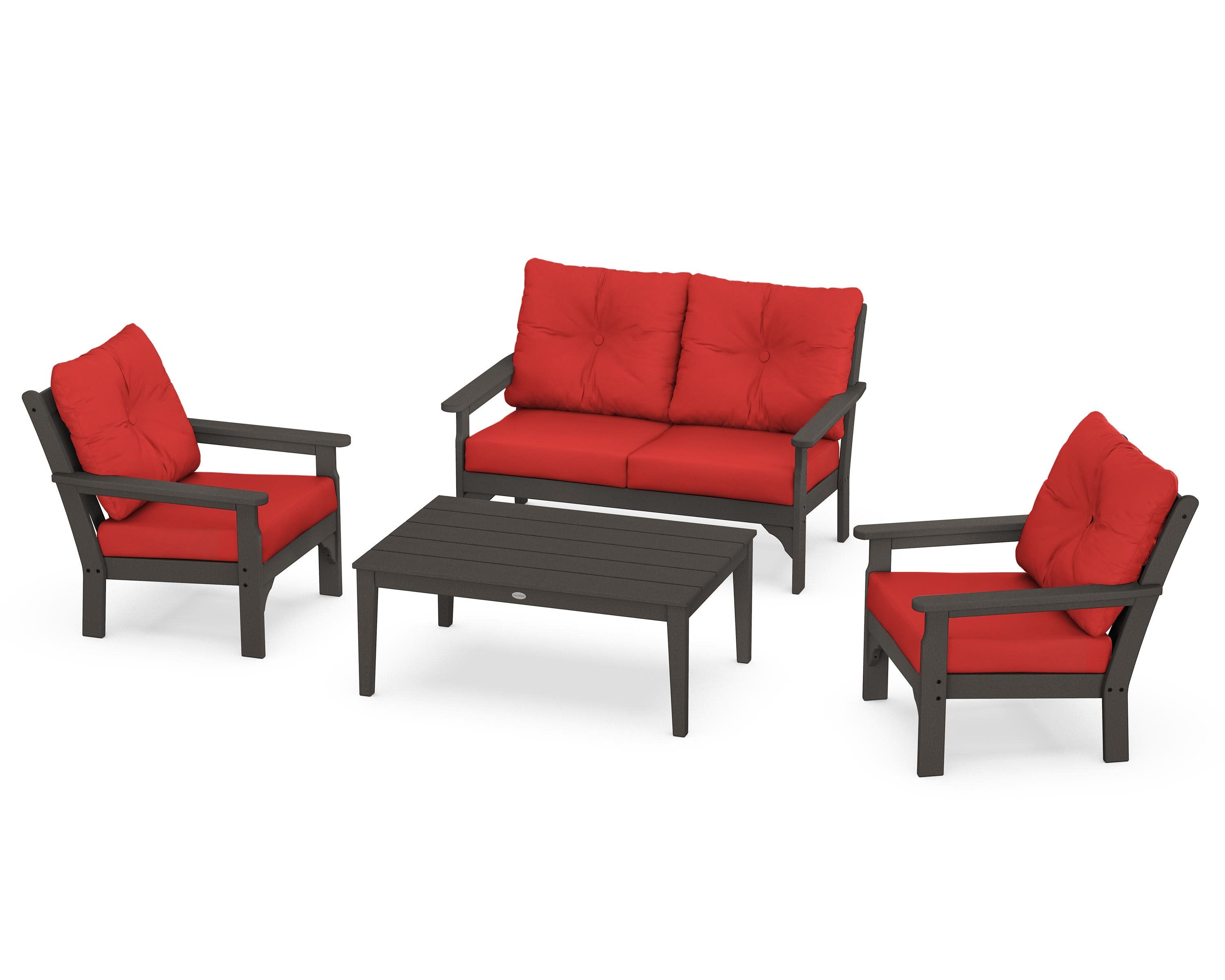 Vineyard 4-Piece Deep Seating Set in Vintage Coffee / Crimson Linen